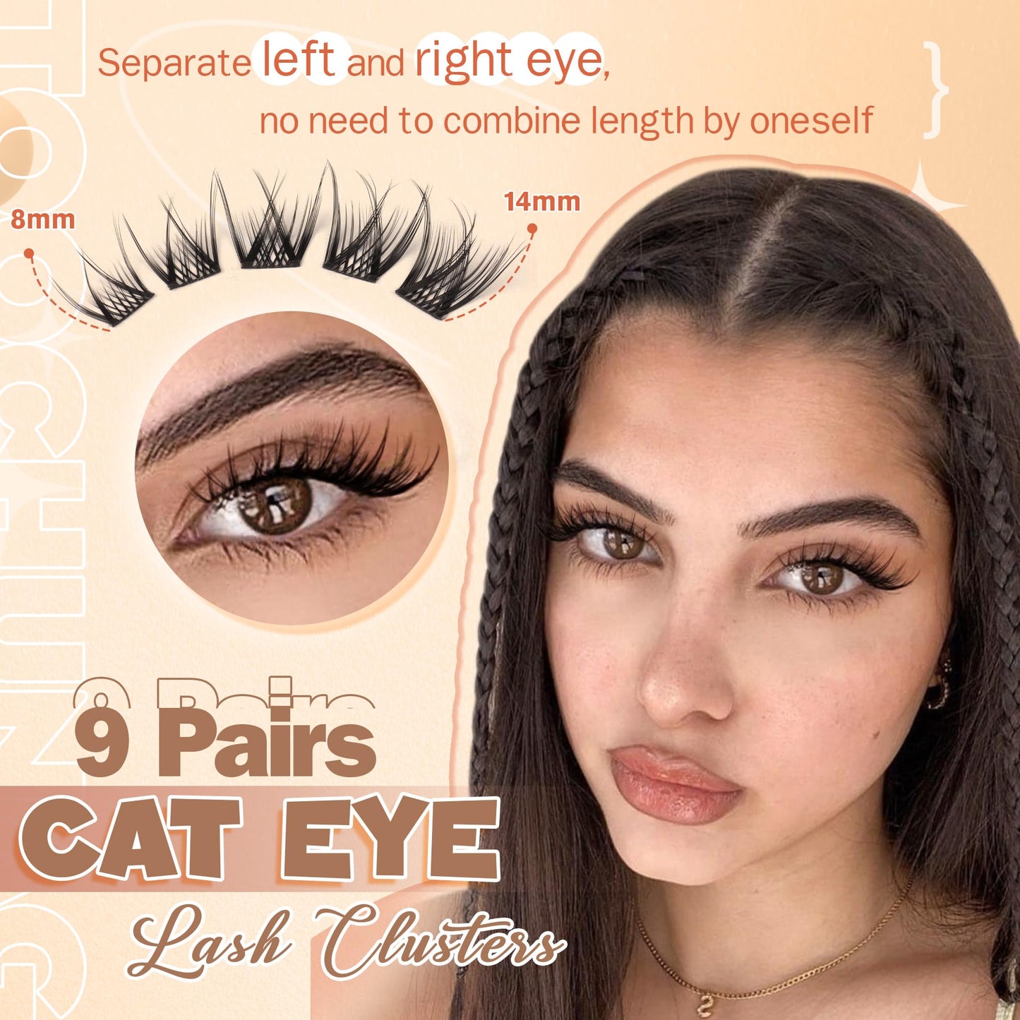 TOOCHUNAG Natural Lash Clusters Eyelash Extensions Wispy Individual Lashes Clusters C Curly Organized Eyelash Clusters 9 Pairs 8-14mm DIY Cat Eye Lash Extension
