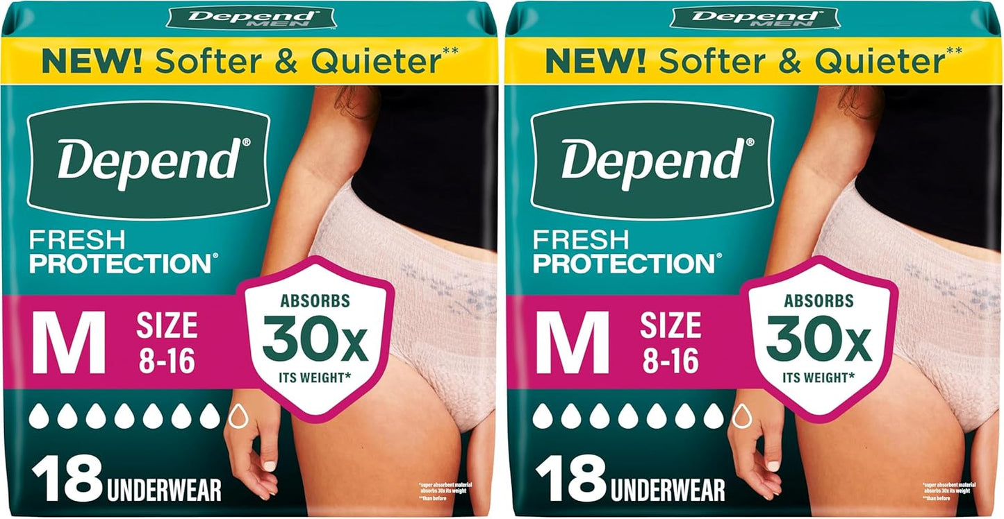 Depend Fresh Protection Adult Diapers - Maximum Absorbency Incontinence Underwear for Women | Large, Blush, 72 Count