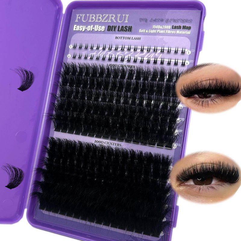 FUBBZRUI Lash Clusters with Bottoms Wispy Dramatic Individual Lashes D Curl 12-22mm Long Thick Mega Volume Eyelash Clsuters 150D+ 200D DIY Lash Extension