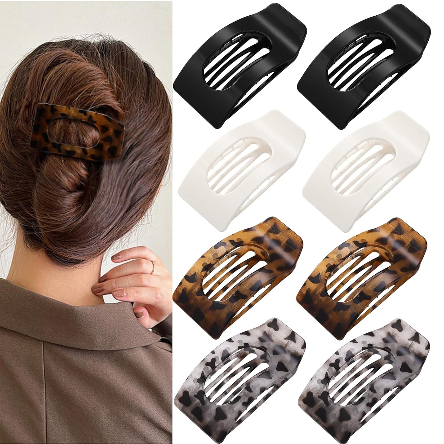 Flat Hair Clips for Women - 8 Pack Large Matte Rectangle No-Slip Claw Clips | Strong Hold for Thick & Thin Hair