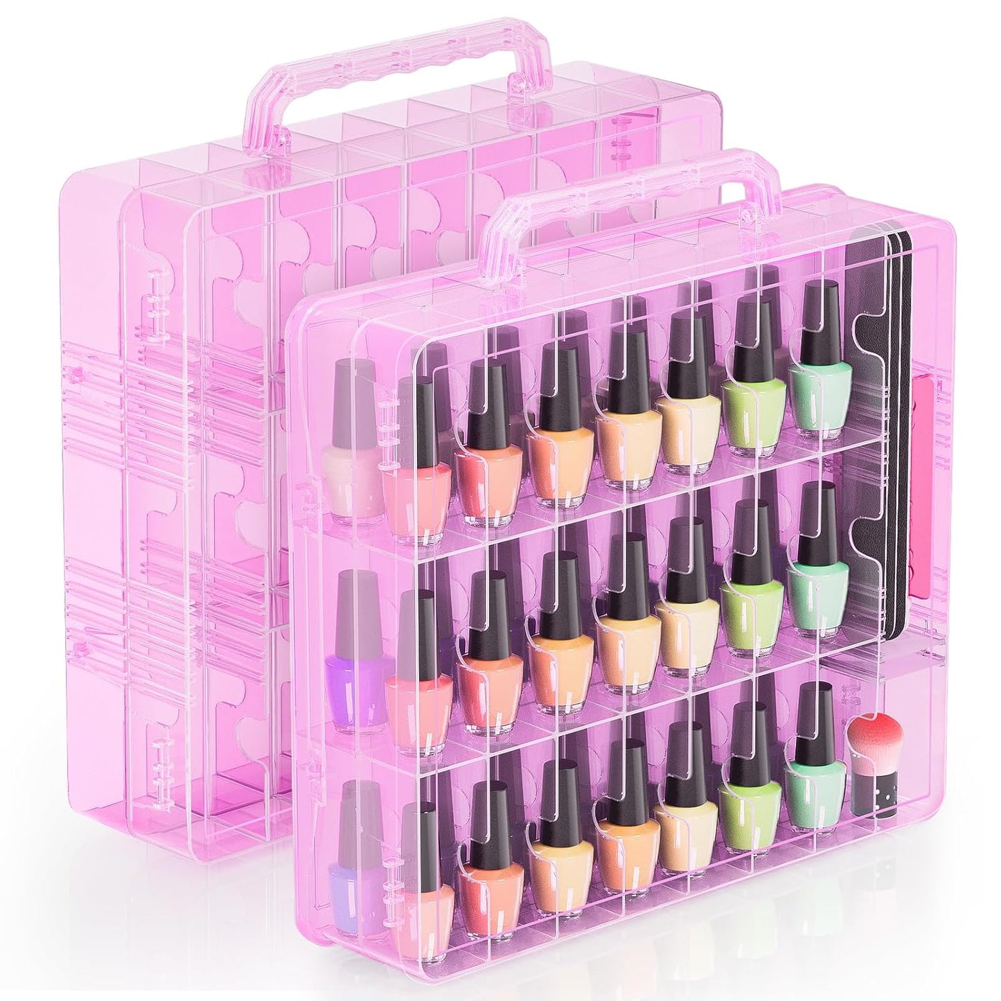 Nail Polish Organizer - 48 Bottle Transparent Holder with Adjustable Divider | Double-Sided Gel Polish Storage Case
