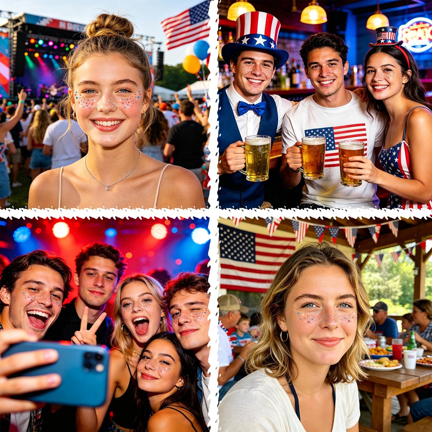3 Styles Red White and Blue Freckles, 12 Pcs 4th of July Glitter Freckles, Star Patriotic Face Tattoos for Women Kids, 4th of July Face Tattoos Accessories for 250 Anniversary Usa Merchandise (July12)