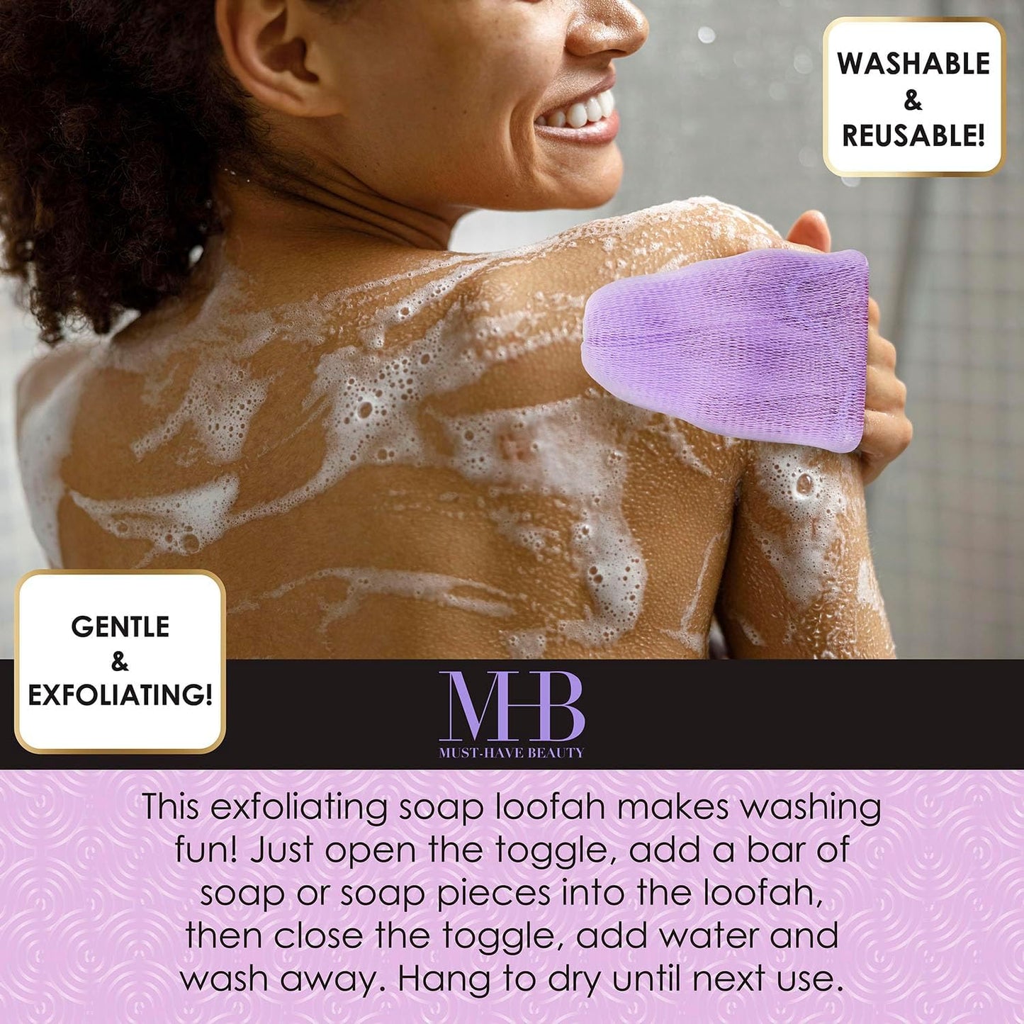 Exfoliating Soap Loofah Set - Soft & Gentle Body Scrubber for Deep Cleansing | 2-Piece Purple Bath Accessory