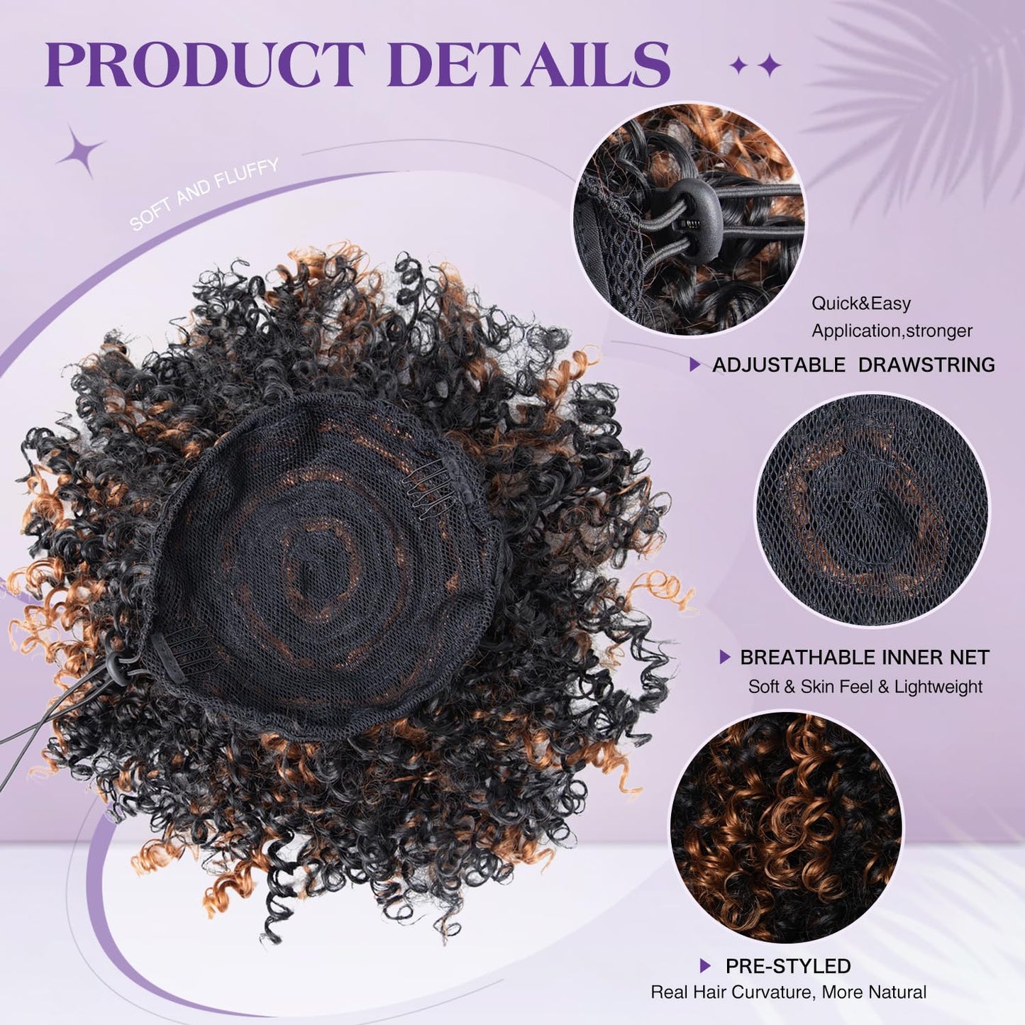 Kinky Curly Grey Drawstring Ponytail Extension - 10 Inch Ombre Salt and Pepper Hair Piece for Black Women