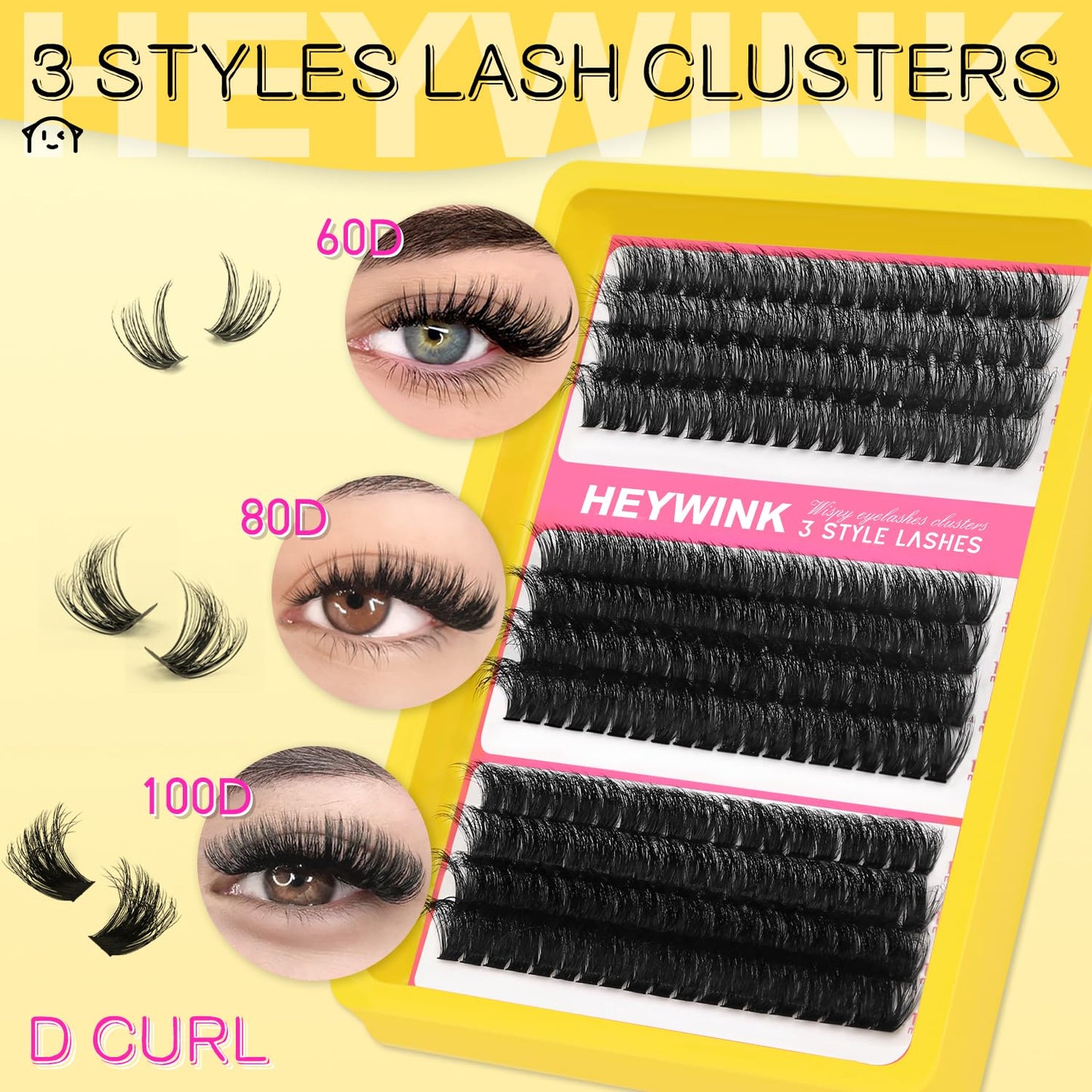 Lash Clusters Kit - 60D, 80D, 100D Thick Individual Eyelash Extensions | DIY Home Use 12-18mm