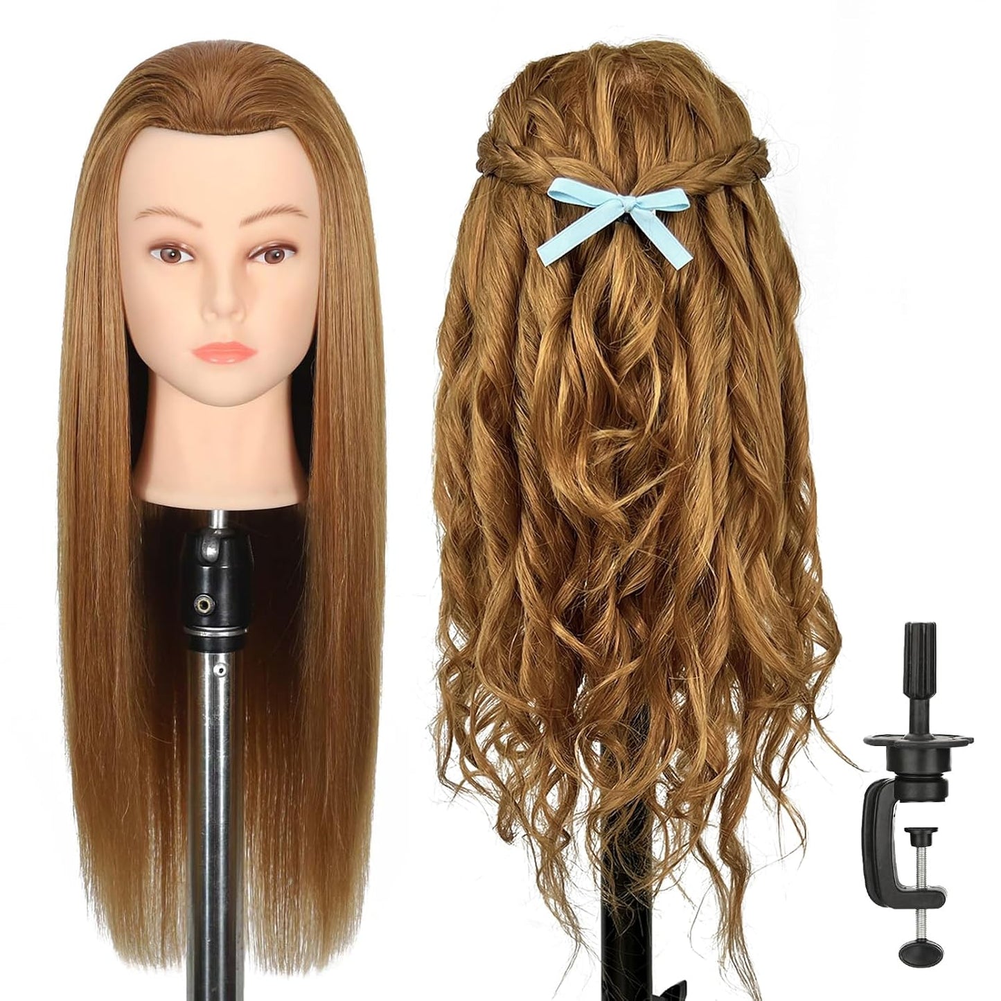 Mannequin Head - 80% Real Human Hair for Hairdresser Practice | Cutting, Braiding & Styling Tools Included