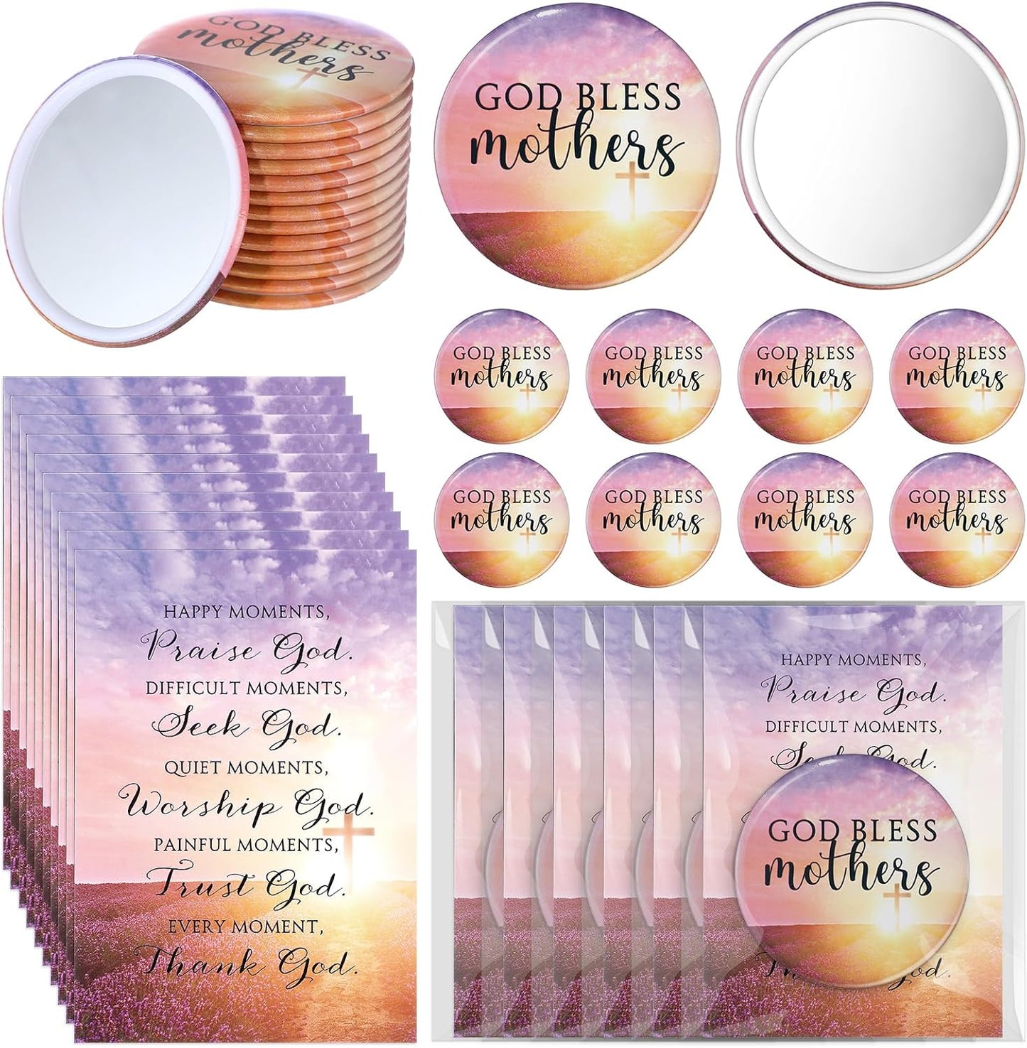 Compact Mirrors for Mother's Day - 25 Pcs God Bless Mothers with Prayer Cards | Christian Gifts for Women, Moms (Rose)