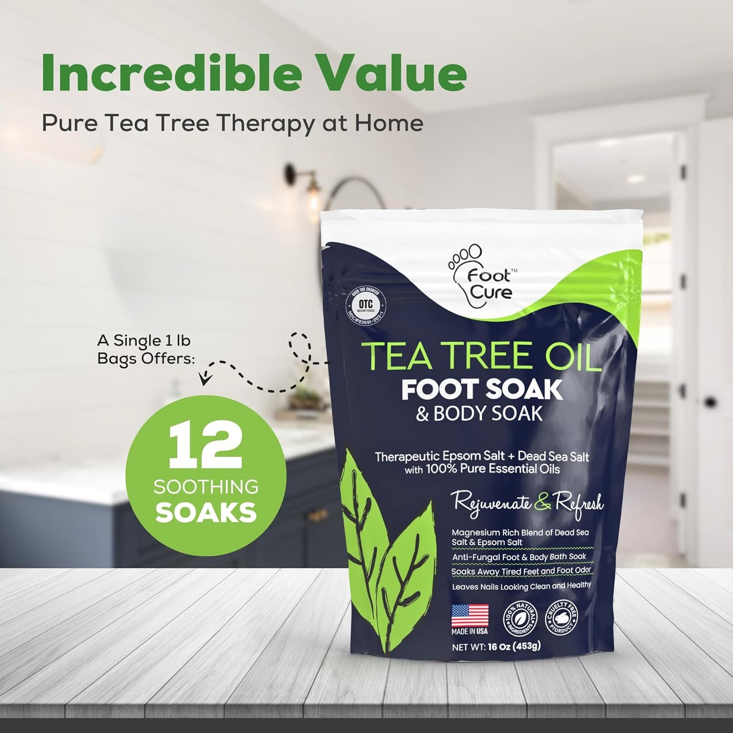Tea Tree Oil Foot Soak - Epsom Salt for Toenail Repair & Athlete's Foot | 16 oz Spa Treatment