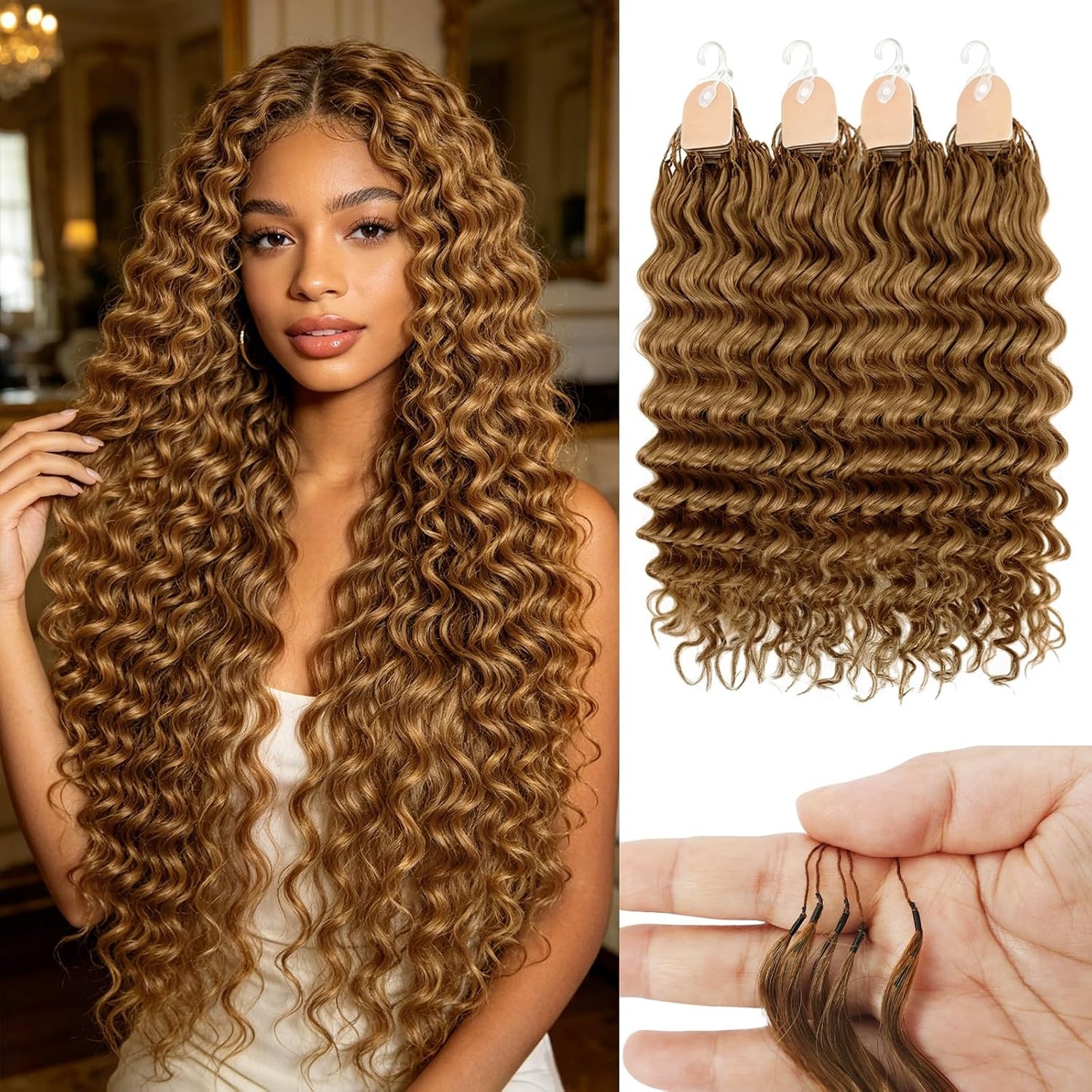 Human Crochet Hair for Black Women - 16 Inch Deep Wave Crochet Hair | Lightweight, Natural Look, 100 Strands