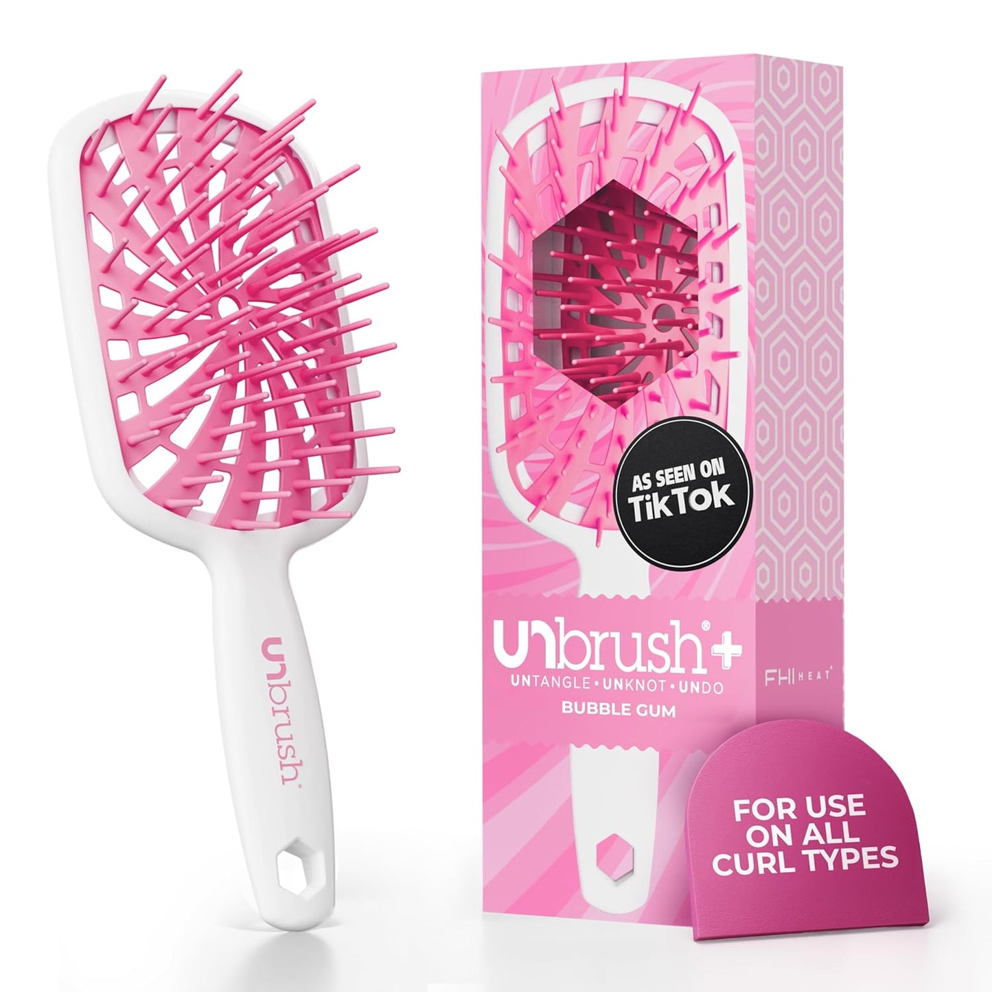 FHI Heat Curly Hair Brush - Gentle Detangling for Wet or Dry Fragile Hair | 84 UltraFlex Bristles, Vented Design