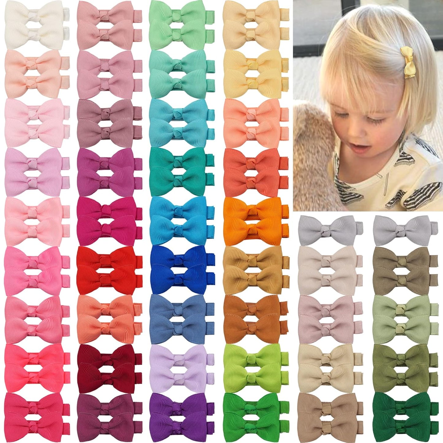 Baby Hair Clips - 50PCS Fully Lined Bows for Girls | Tiny 2" Alligator Clips for Infants & Toddlers