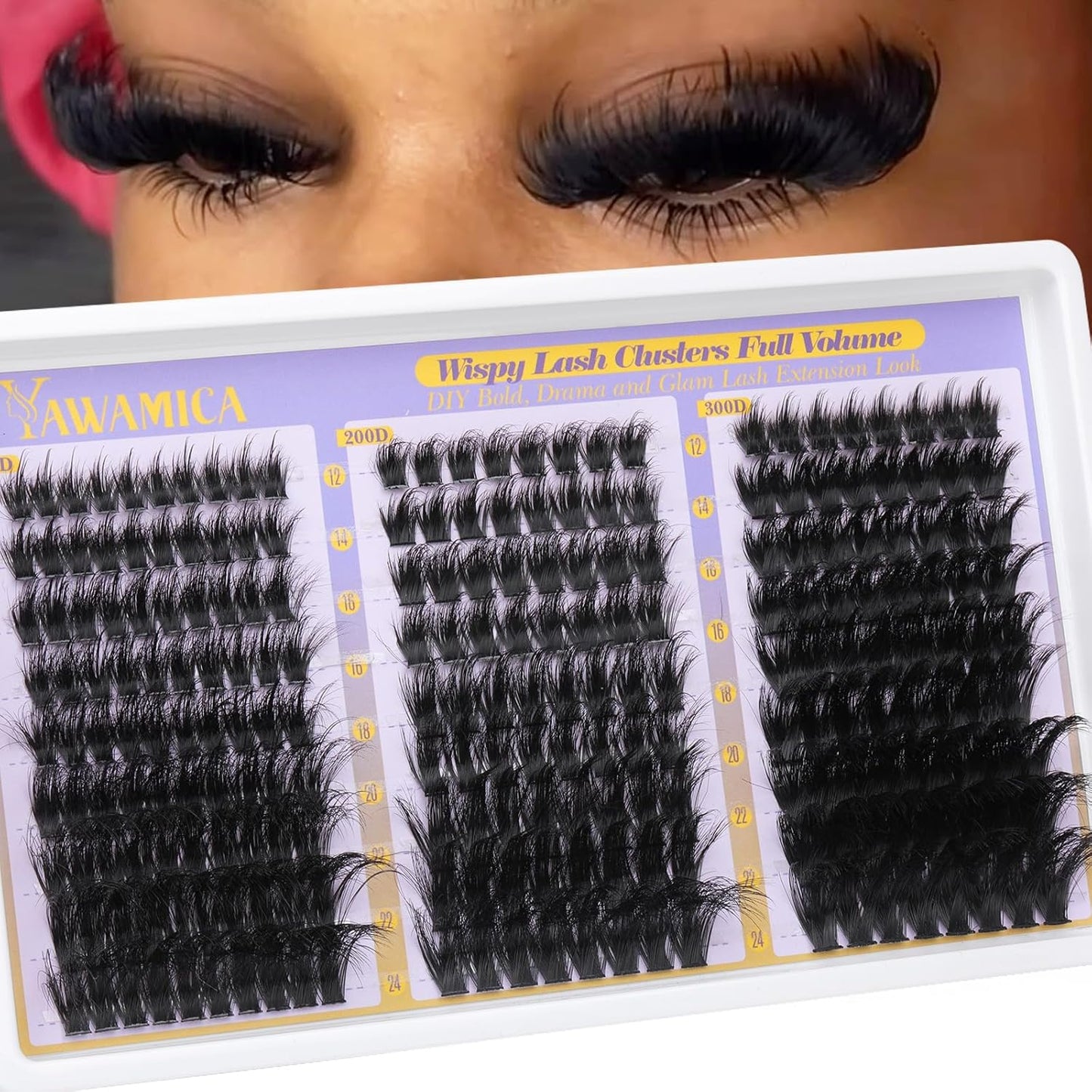Fluffy Lash Clusters - 150D/200D/300D Thick Volume Eyelash Extensions | 12-25mm D Curl Wispy Individual Lashes for DIY Glam Look