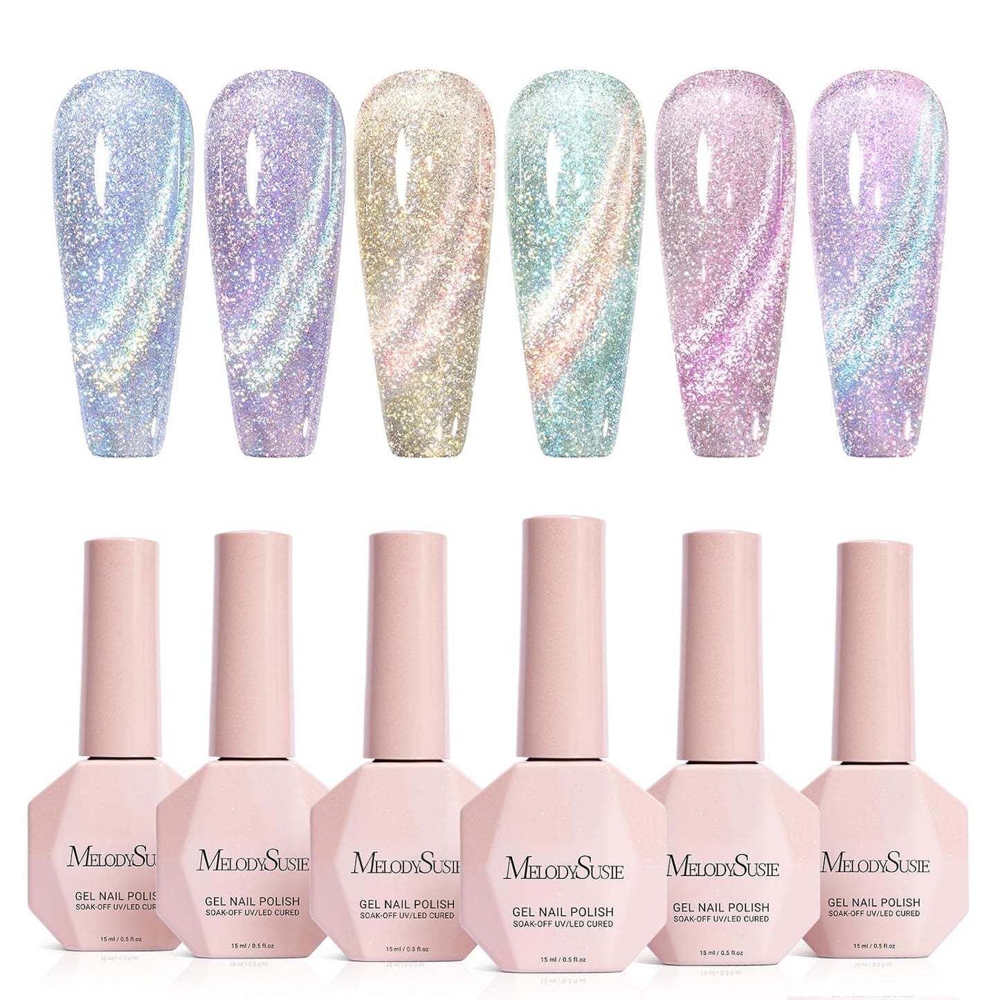 MelodySusie Cat Eye Gel Nail Polish - Burgundy Red Glitter Holographic | 0.5 Fl Oz UV Nail Art