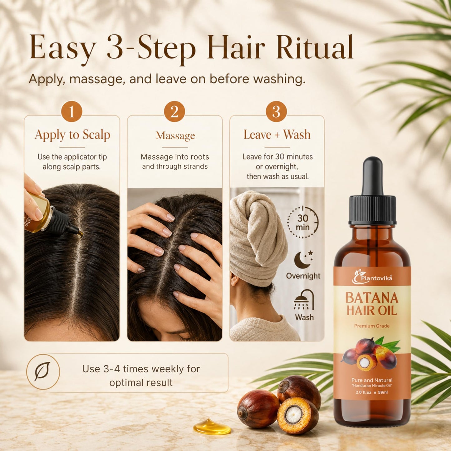 Plantovika Batana Oil for Hair Growth, 100% Pure Honduran Cold-Pressed Raw Unrefined Hair Mask & Scalp Treatment, Dr. Sebi Inspired for Damaged Hair, Men & Women, All Hair Types, 2 fl oz