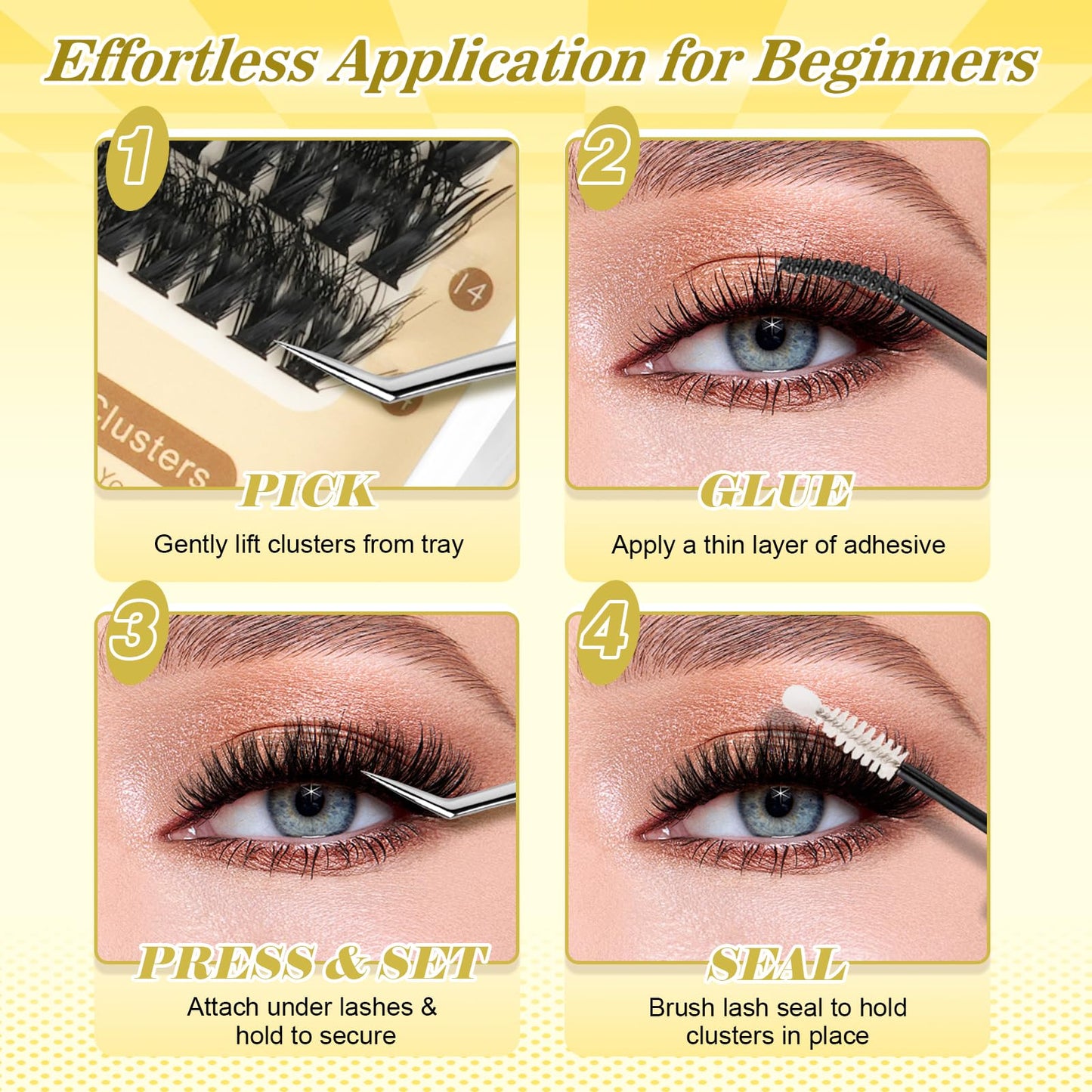 FLOMAZE Lash Clusters 60D Eyelash Clusters 8-16mm Eyelash Extensions, D Curl DIY Lash Extensions, Wispy Lashes Clusters 320Pcs Individual Lashes DIY Lash Extension