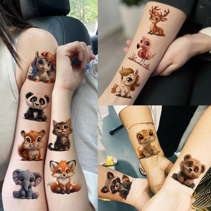 132 PCS 3D Cartoon Animal Temporary Tattoos for Kids - Fun Birthday Party Favors | Mixed Cute Designs