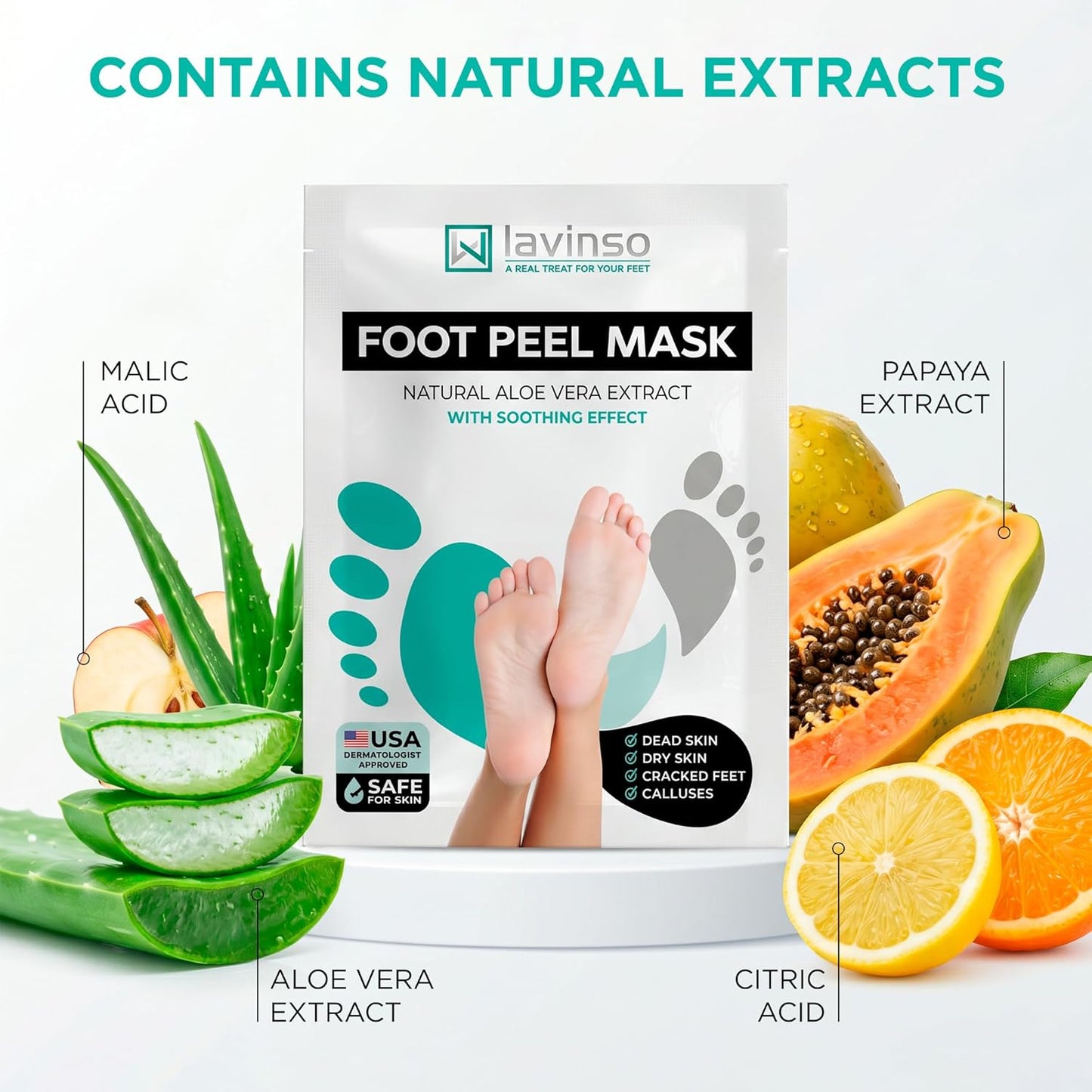 Lavinso Foot Peel Mask - Exfoliating Dry Cracked Feet Treatment | 2 Pack for Soft, Smooth Skin