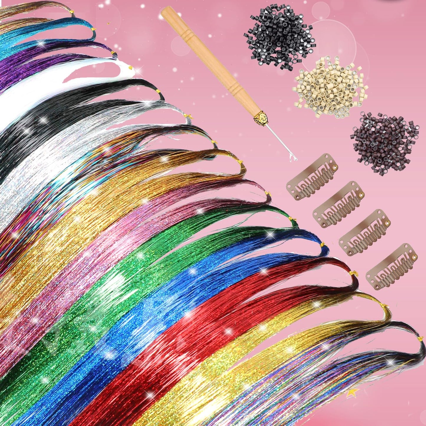 Hair Tinsel - 20 Color Sparkling Hair Extensions | 48-Inch Heat-Resistant Glitter Strands for Party & Festival