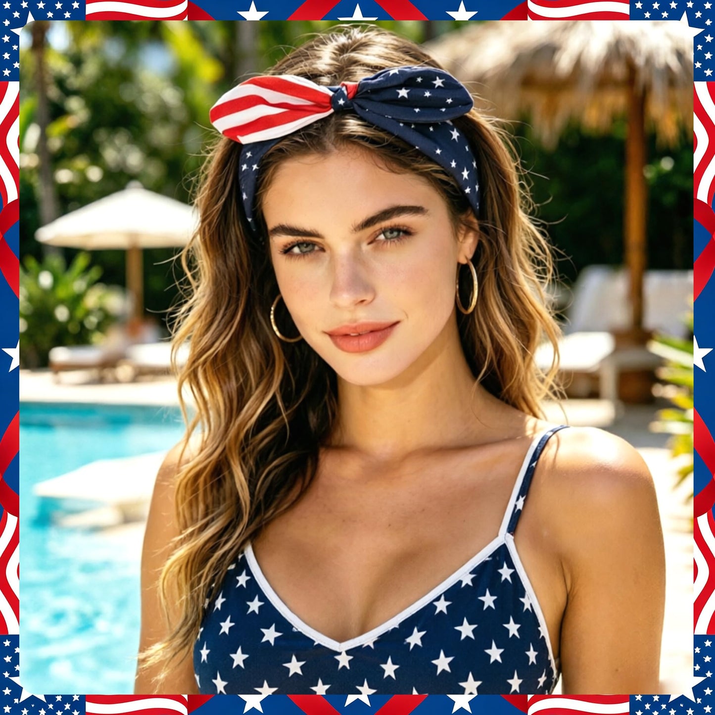 STGDAK 4th of July Headbands American Flag Head Bands Patriotic Hair Band Knotted Bow Turban Elastic Red White Blue Hair Accessories For Women Independence Day Party