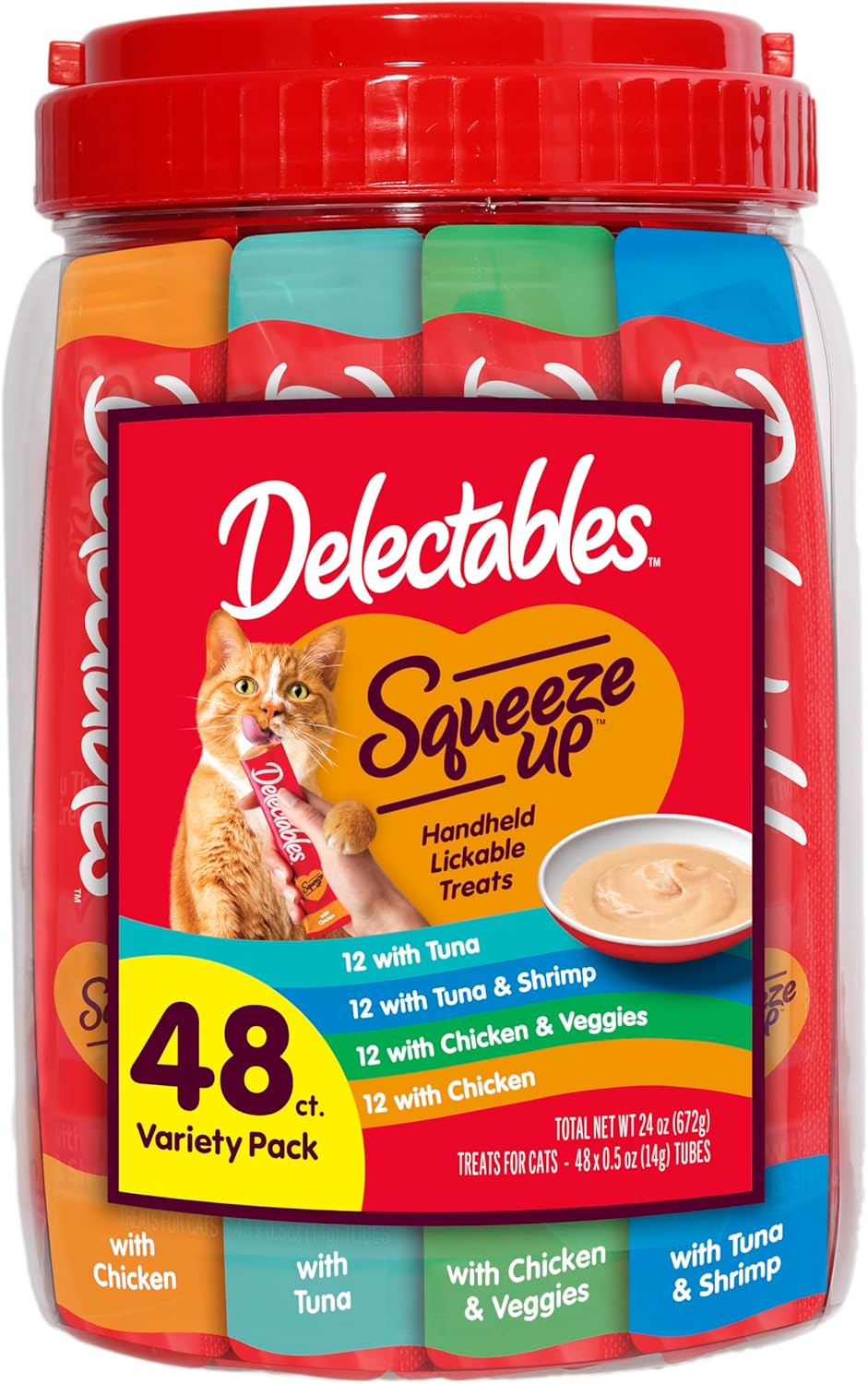 Delectables Squeeze Up Cat Treats - Creamy Lickable Puree Variety Pack | Grain-Free, 24 Tubes, 0.5 Ounces Each