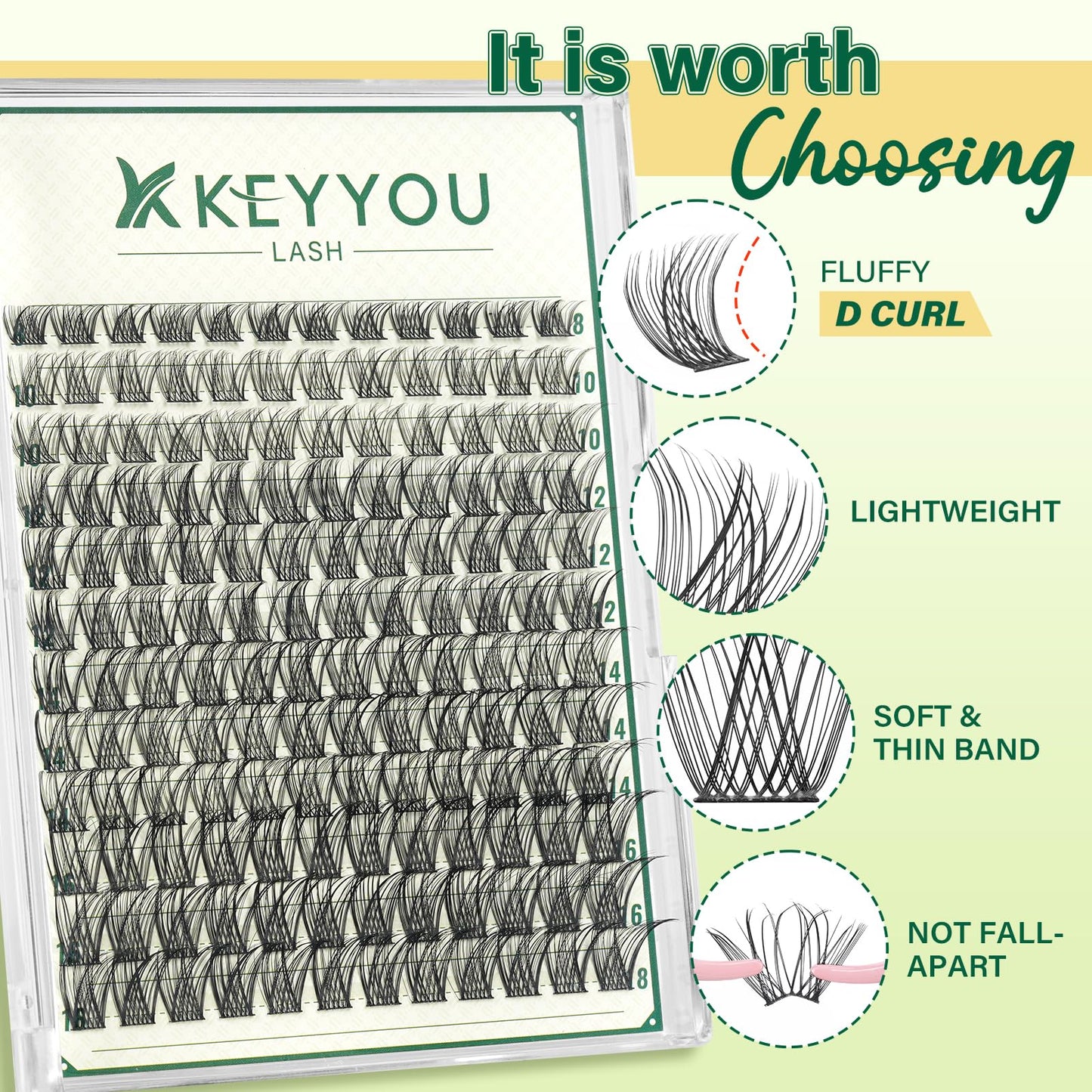 KEYYOU KY02 Natural lash clusters Lash Extension D Curl