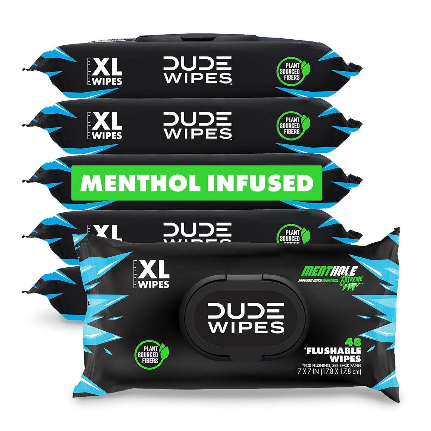 Dude Wipes Unscented Flushable Wipes - Extra-Large Adult Wet Wipes for Sensitive Skin | 6 Pack (288 Count) with Vitamin E and Aloe