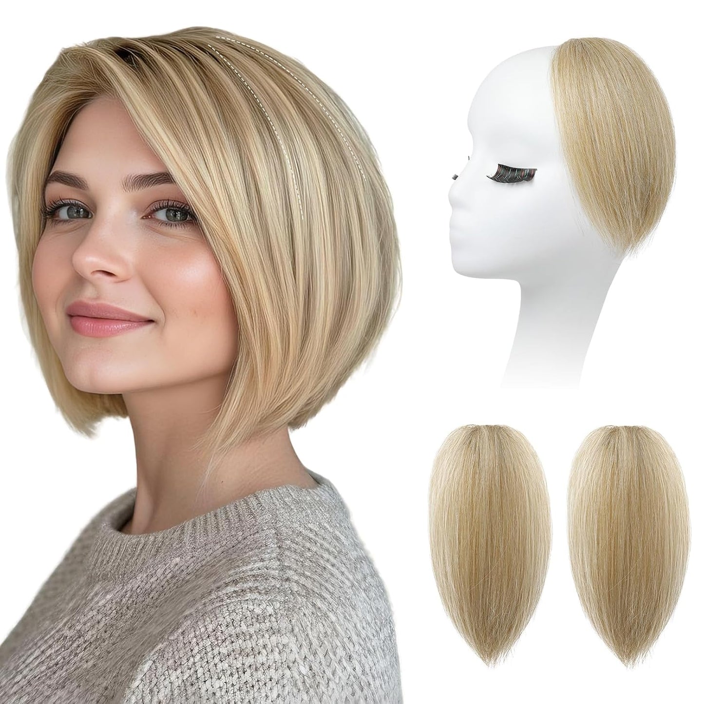 REECHO Clip In Hair Volumizer - Short Thick Hairpieces for Extra Volume | Light Brown with Blonde Highlights, 8 Inch (Pack of 2)