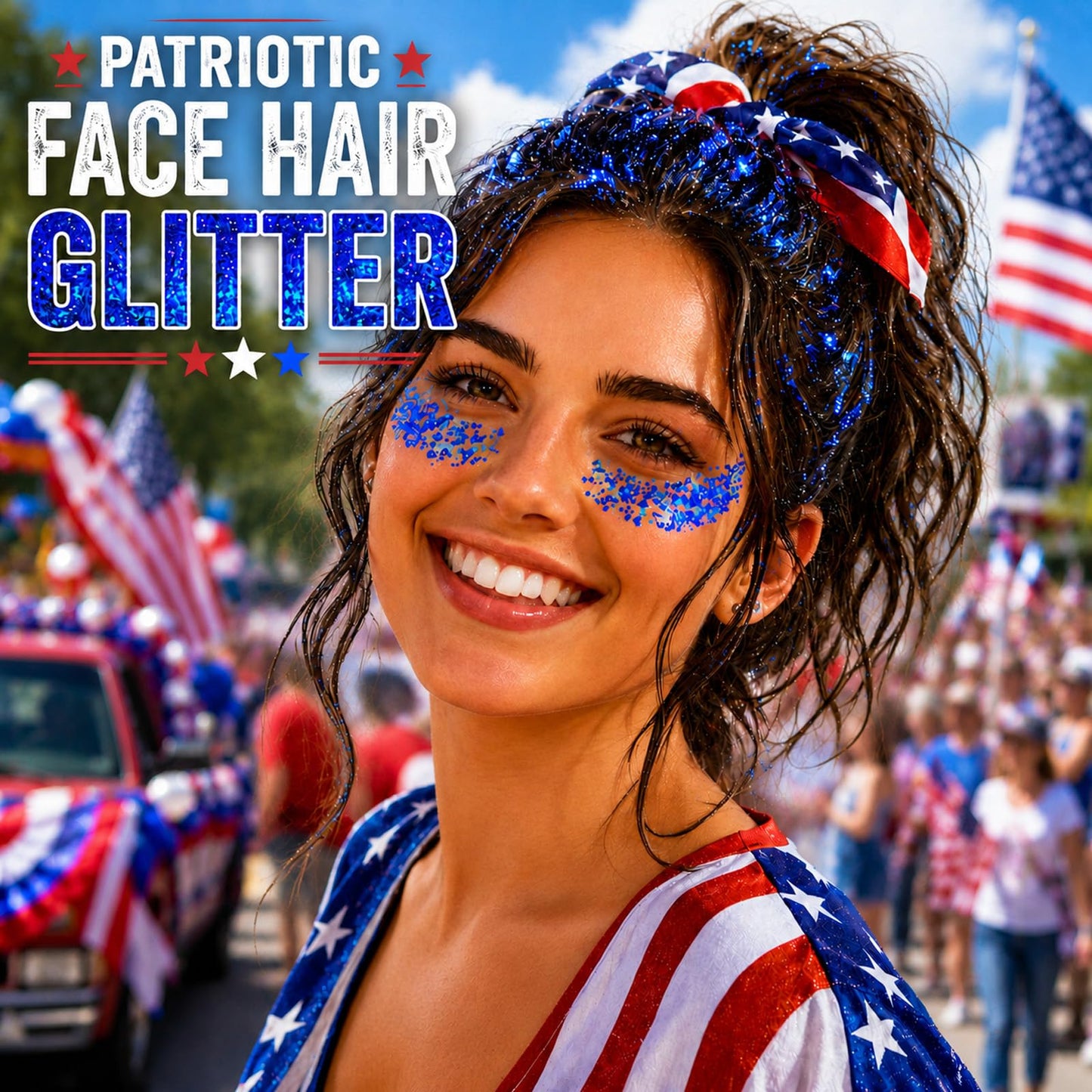 Paminify 4th of July Blue Face Hair Glitter,Holographic Royal Blue Cheer Body Glitter Gel,Patriotic Accessories for Independence Day,Fourth of July Outfits for Women,Rave Festival Makeup