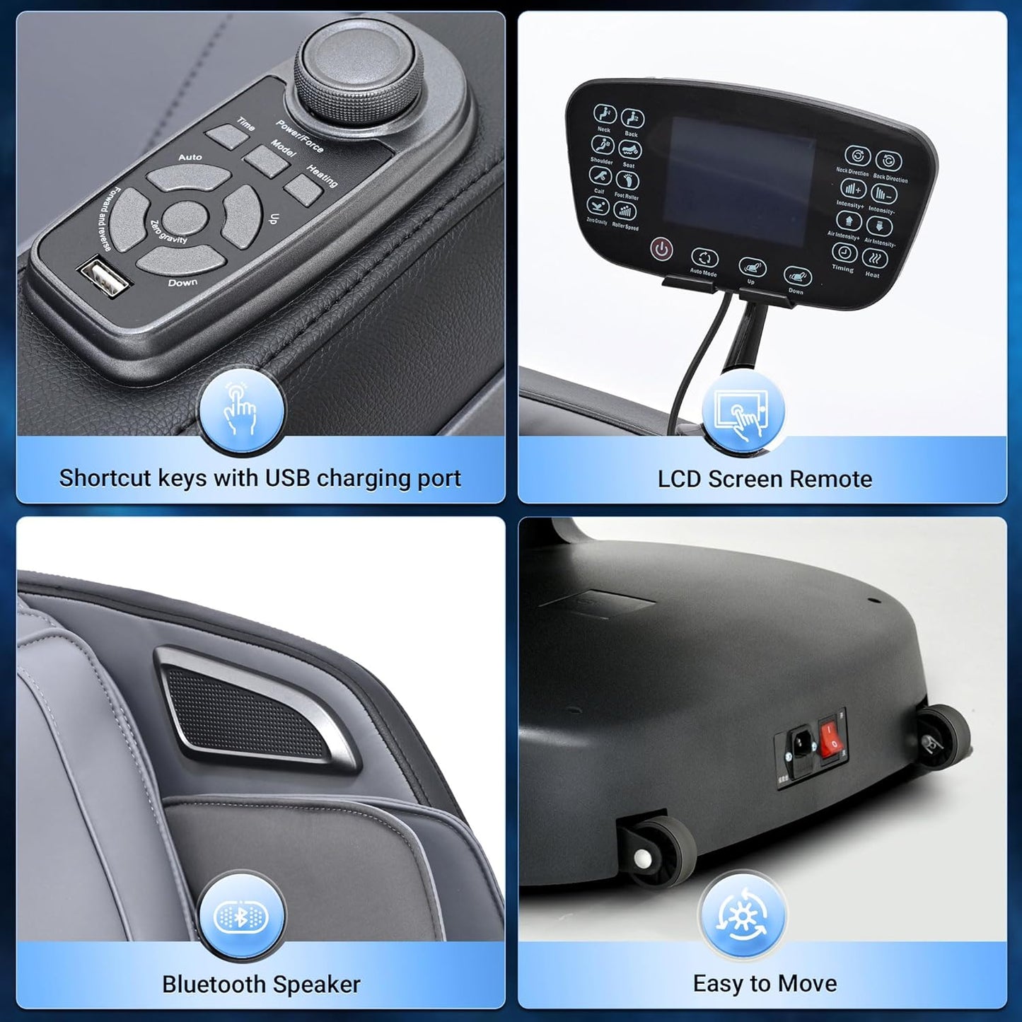 Zero Gravity Shiatsu Massage Chair - Full Body Relaxation with LCD Screen, USB Charging, Heat | Black