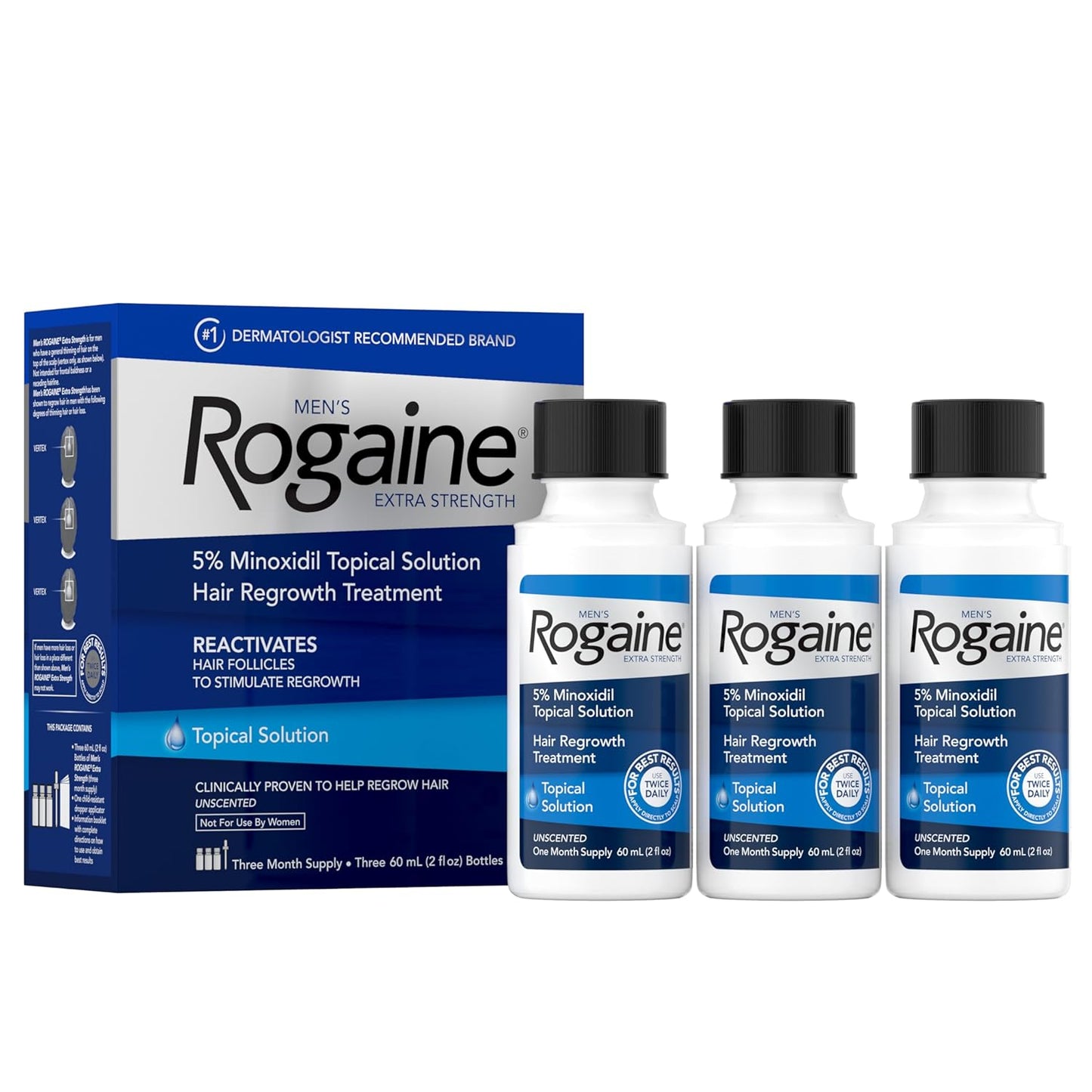 Men's Rogaine Extra Strength 5% Minoxidil Solution - 3-Month Supply | 3 x 2 Fl Oz Bottles