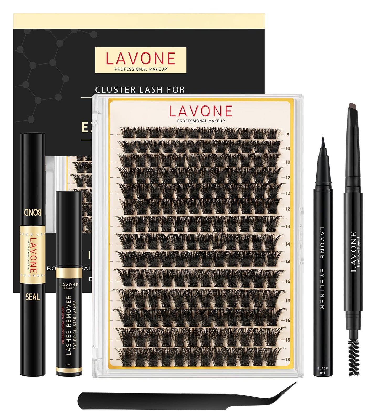 LAVONE Lash Clusters Kit, 168Pcs Waterproof D Curl 8-18mm Individua Lashes