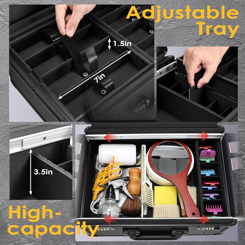 Barber Tool Case - Professional Organizer with Sliding Tray | Durable Hard Travel Briefcase for Clippers & Scissors
