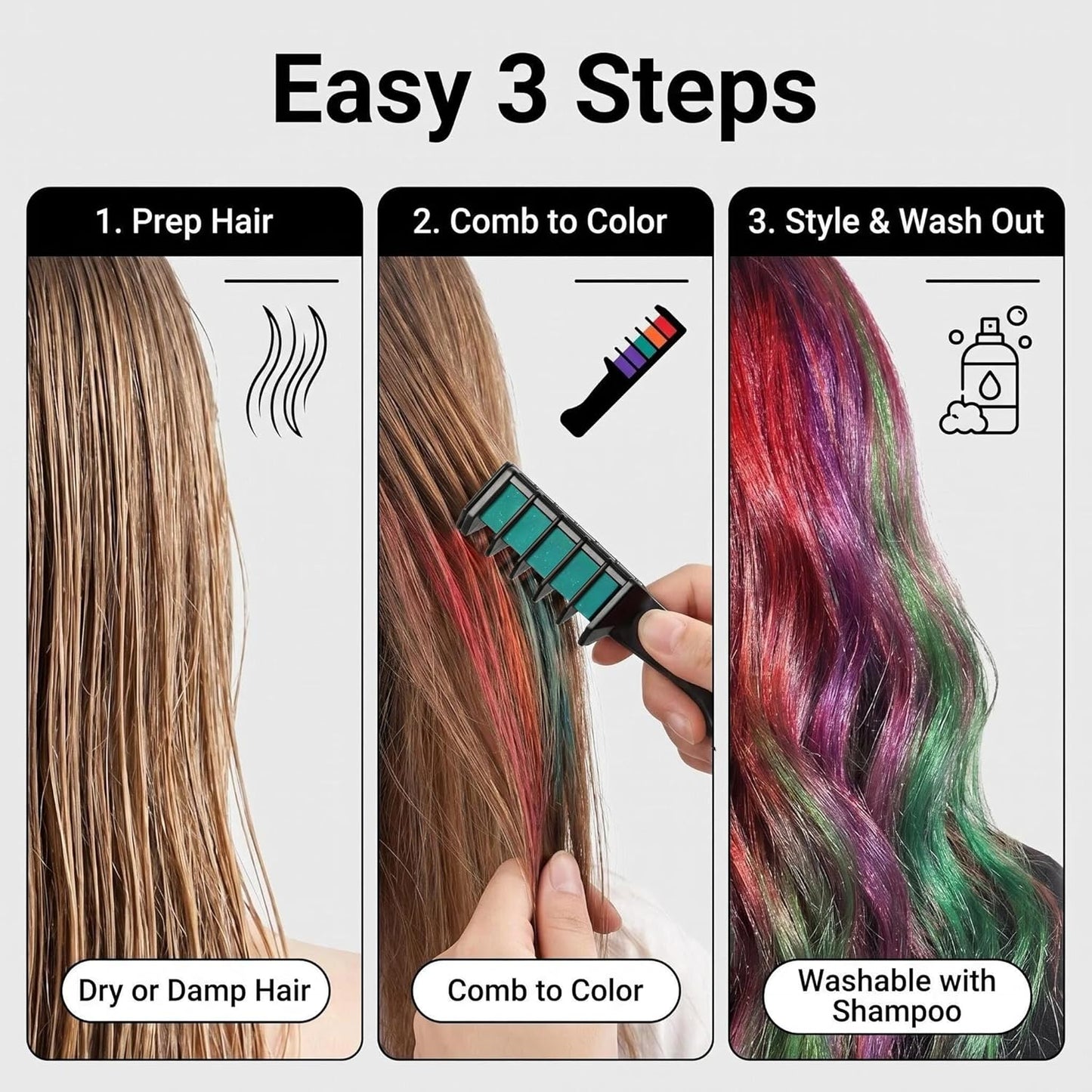 Mini Hair Chalk Comb Set - 6 Pcs Temporary Hair Color for DIY Party & Cosplay Fun