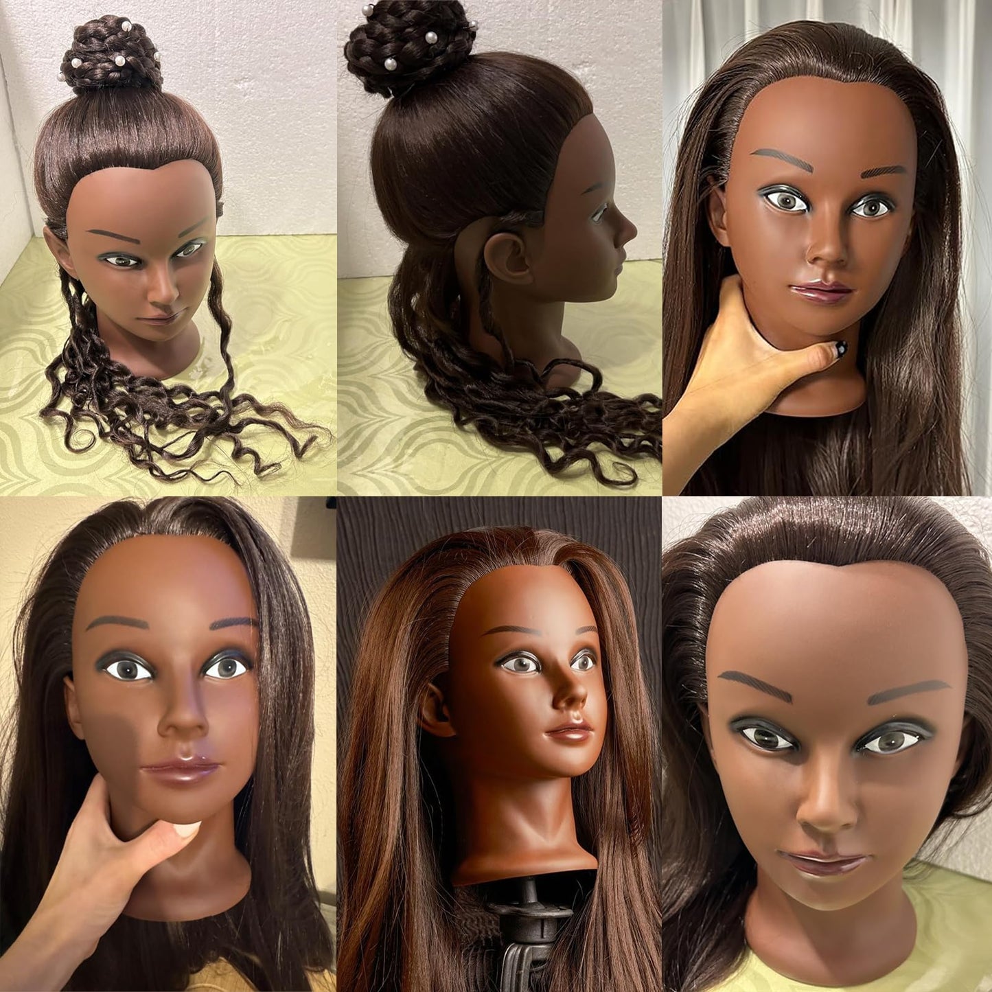 Mannequin Head with Hair 28“ Cosmetology Manikin Doll Head Mannequin Head for Braiding Hairstylists Cosmetology Students Practice Styling with Free Clamp (606-black-4#)