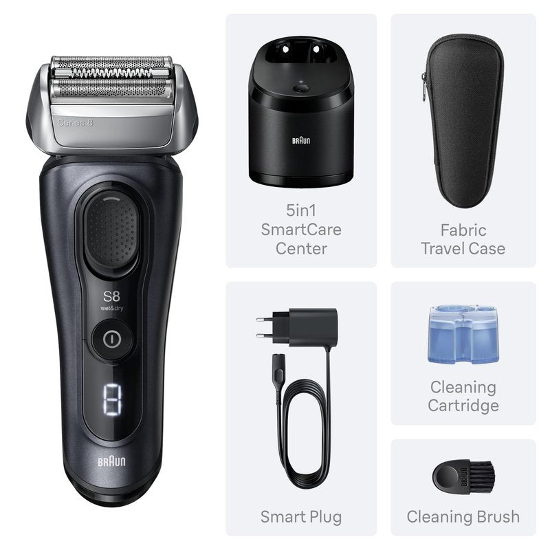 Braun Series 8 8560cc Electric Razor for Men, 4+1 Shaving Elements & Precision Long Hair Trimmer, 5in1 SmartCare Center, Close & Gentle Even on Dense Beards, Wet & Dry Electric Razor, 60min Runtime