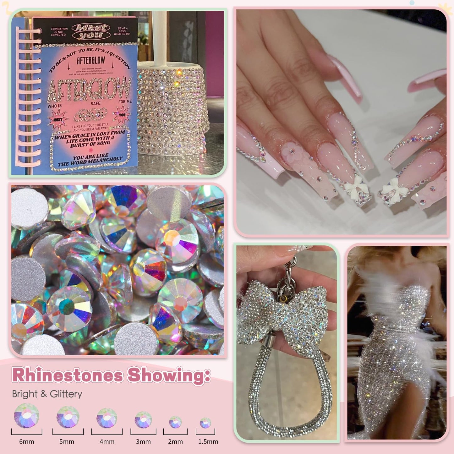 5200PCS Silver & AB Flatback Rhinestones for Crafts, EARLMONI Iridescent Crystal Rhinestone Bedazzling Kit with B7000 Jewelry Glue Rhinestone Picker Tool for Nail Art Makeup Face Clothing Shoes DIY