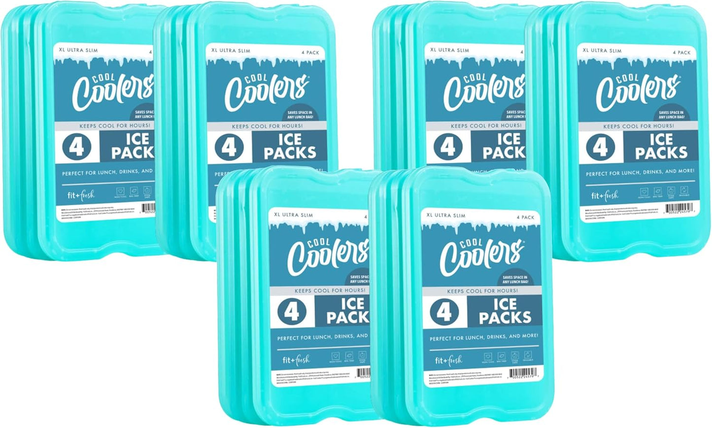 XL Slim Ice Packs - Quick Freeze Reusable Ice Packs for Lunch Boxes & Coolers | 4 Pack