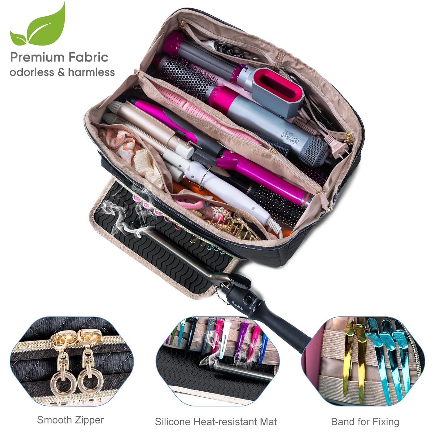 Large Hair Tools Travel Bag - 2-in-1 Organizer for Hair Dryer, Flat Irons & Curling Irons | Perfect for Travel Essentials