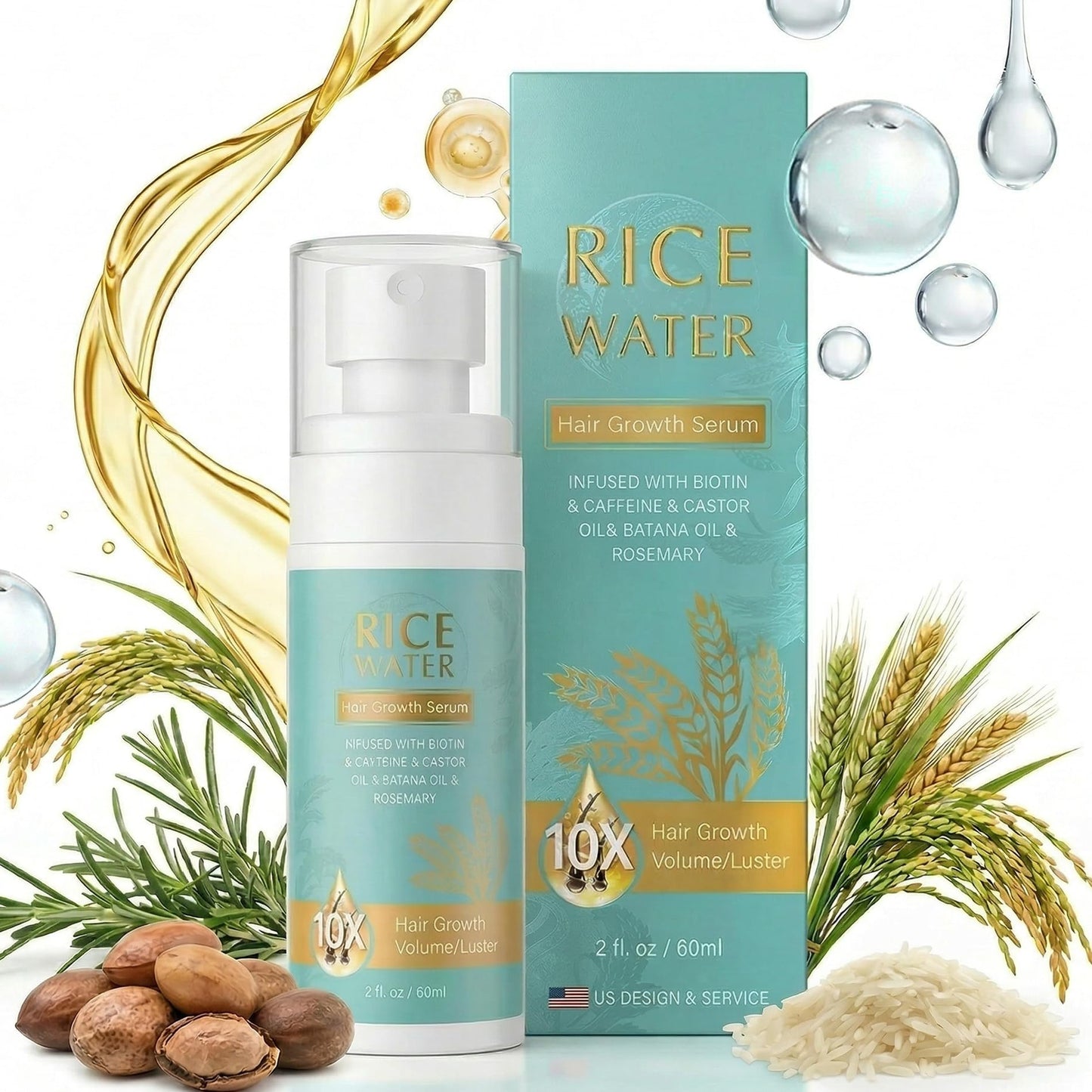 NEW Organic Batana Hair Growth Oil for Women Men- 100% Pure Formula Rosemary Batana Oil with Rice Water & Biotin Hair Serum - Non Greasy，for Thicker, Stronger Hair - 2 Fl Oz