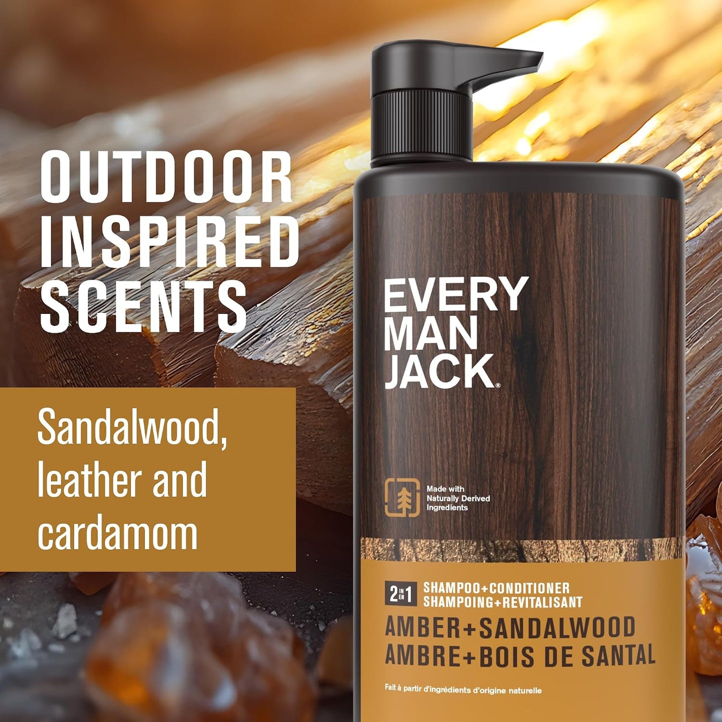 Every Man Jack 2-in-1 Shampoo & Conditioner for Men - Nourishing Amber & Sandalwood | Cruelty-Free | 24oz