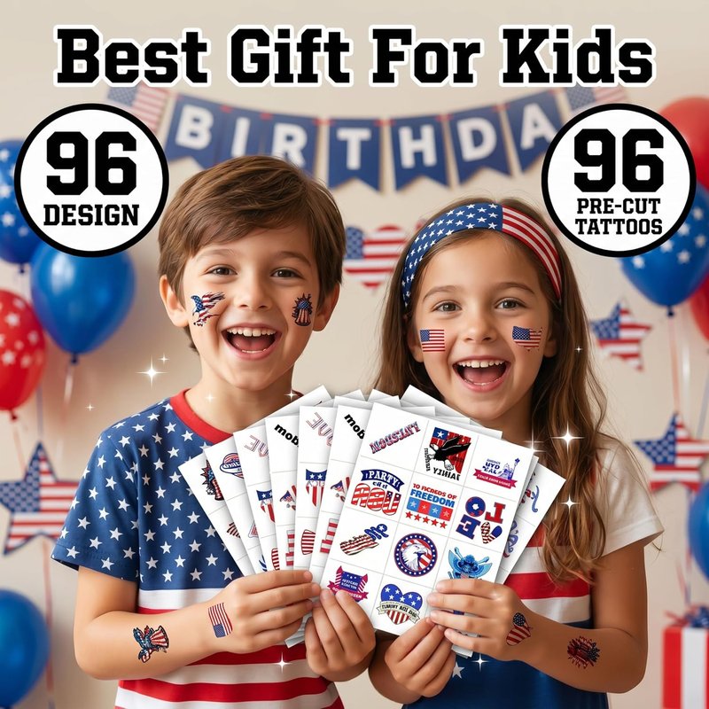 Fourth of July Patriotic Temporary Tattoos - 96PCS USA Flag Designs for Kids & Adults | Perfect Party Favors & Independence Day Accessories