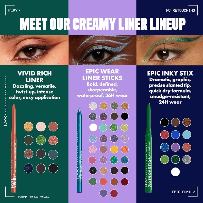 NYX Epic Inky Stix Eyeliner - Waterproof Mechanical Cream Gel | 24HR Wear, Cyber Cyan (Matte Electric Blue)