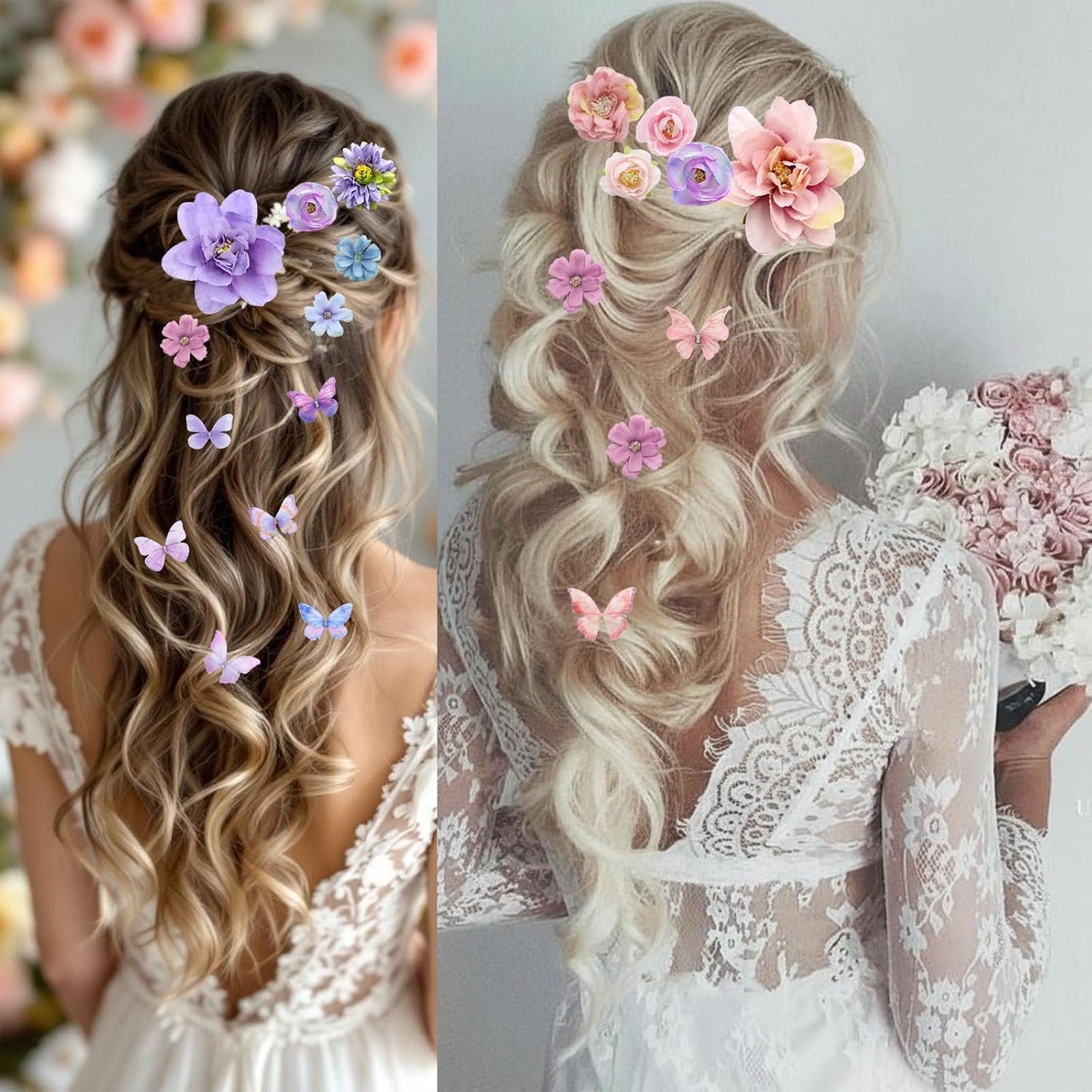 Flower Butterfly Hair Clips Set - 28 PCS Boho Floral Accessories | Romantic Purple for Festivals