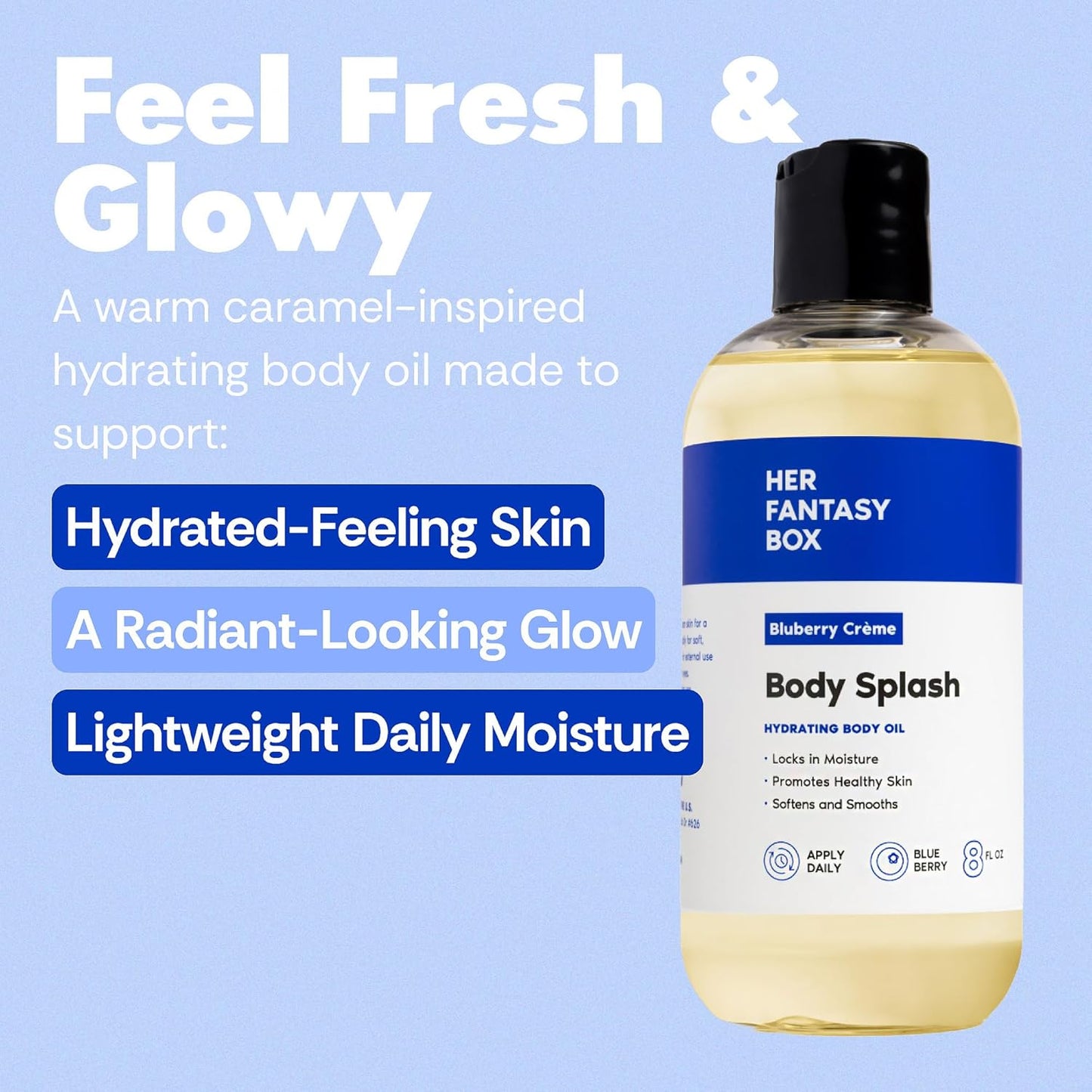 Body Splash Blueberry Crème Fragrance Oil - Fruity Vanilla & Citrus Scent, Lightweight Hydrating Vegan Oil