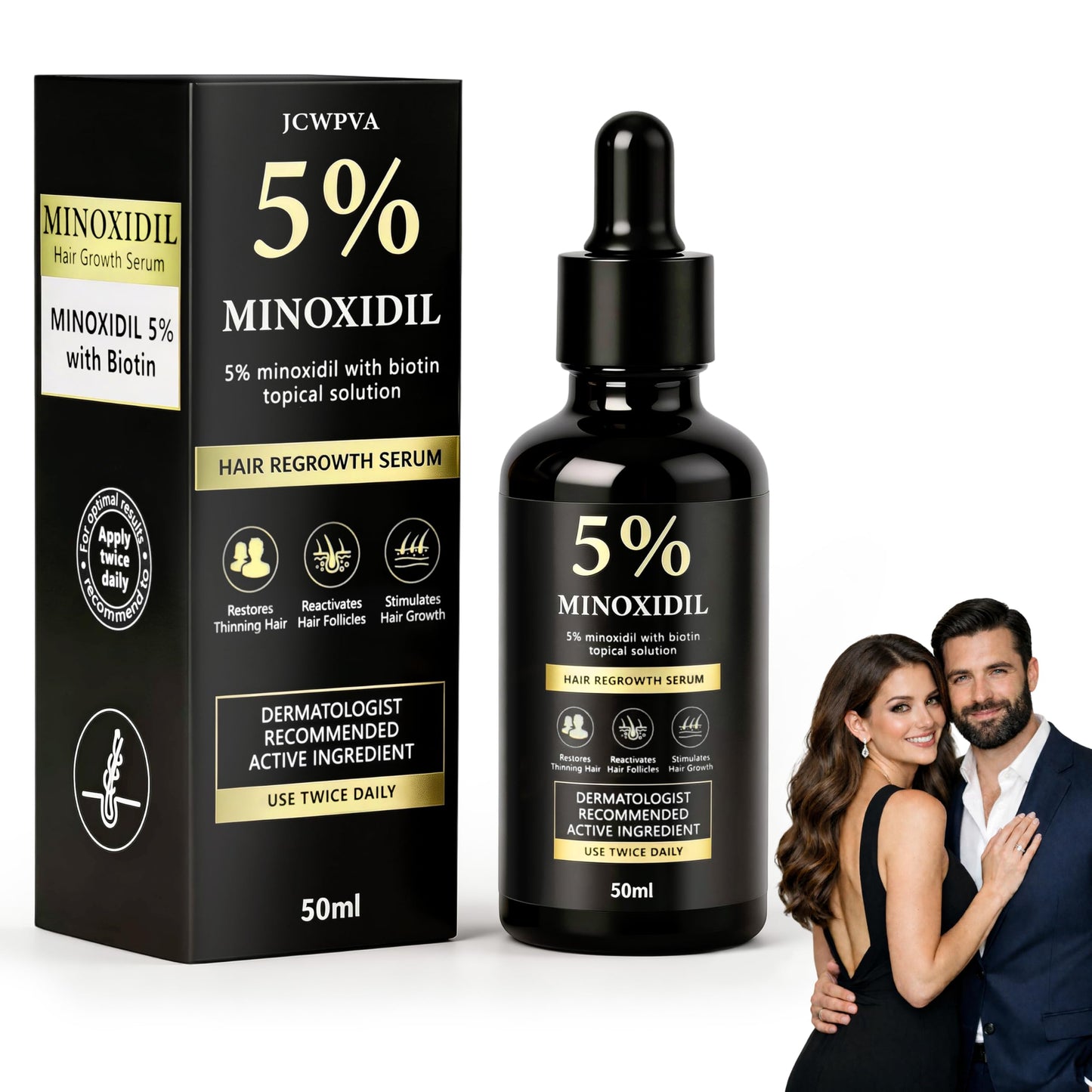 5% Minoxidil Hair Growth Biotin Serum for Men & Women, Minoxidil Hair Topical Solution for Beard Growth, Hair Loss Treatment, Biotin Hair Serum, Prevents Hair Loss and Thinning, 50ml/1.7oz