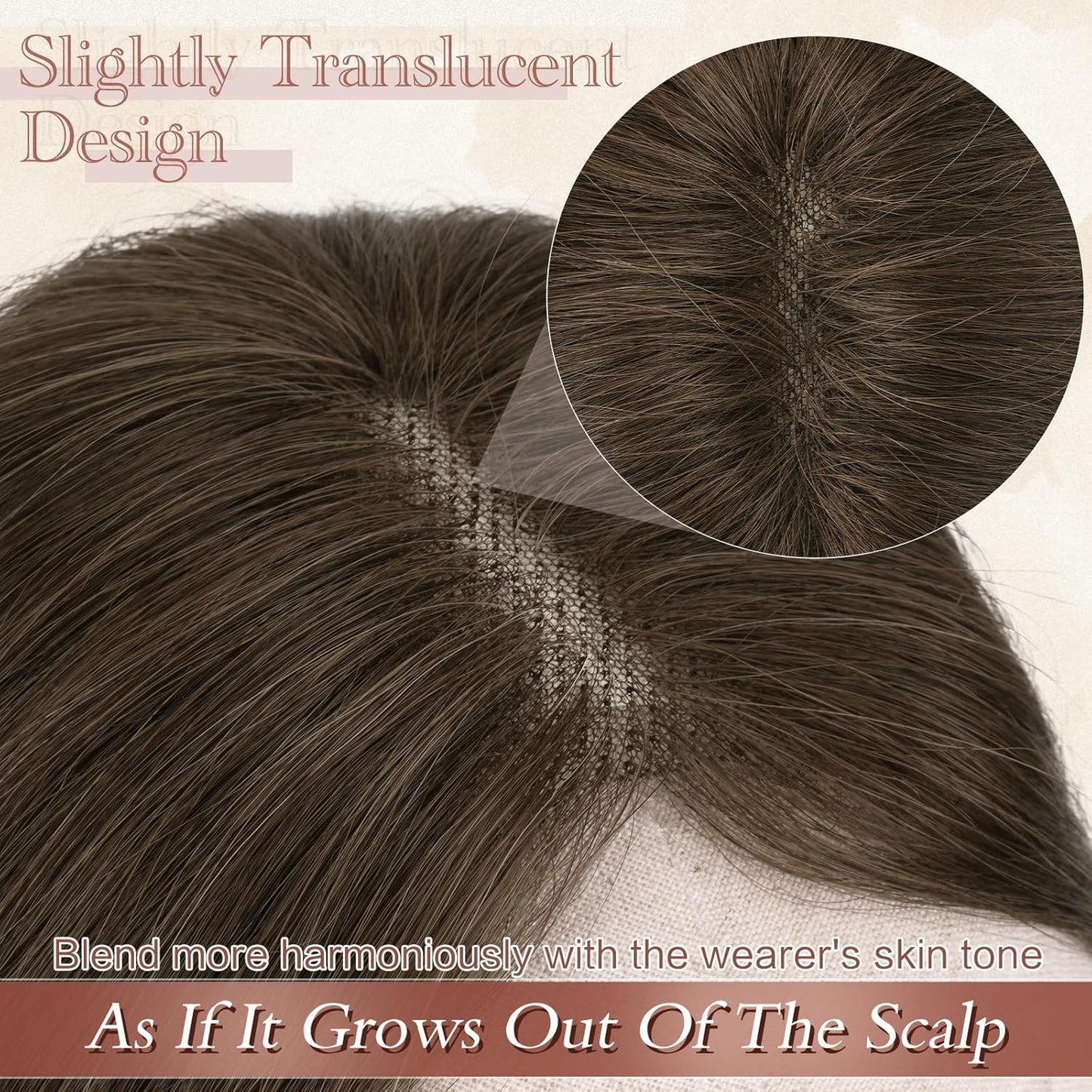 Hair Toppers for Women - Real Human Hair Clip-In Piece for Thinning Hair | Lightweight Fluffy Straight Brown