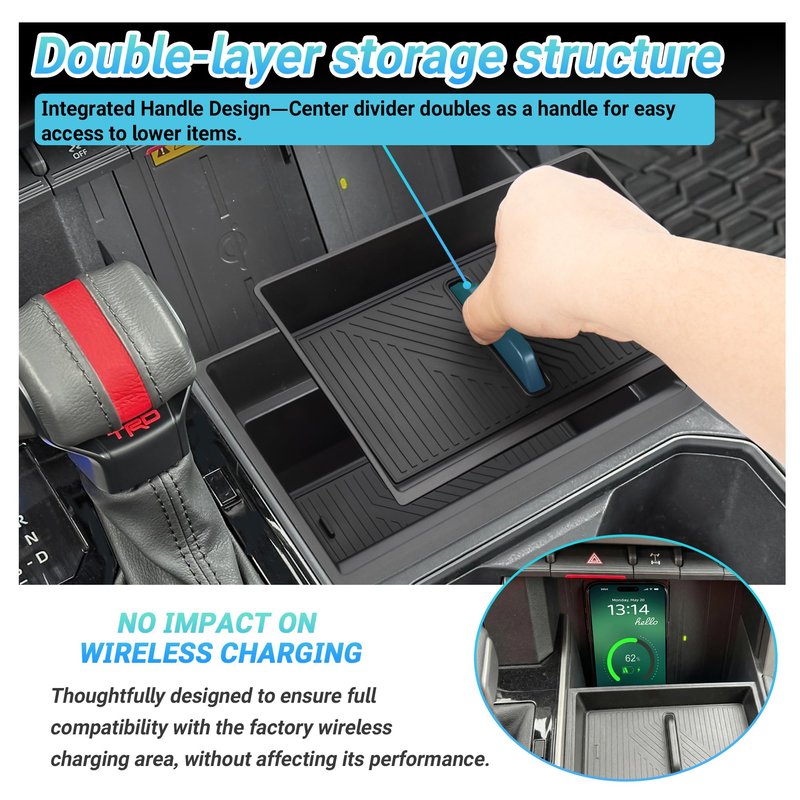Sinminou Center Console Organizer Compatible with 2022-2026 Toyota Tundra (SR/SR5/Limited/TRD Pro), 2026 Toyota Sequoia (SR5/Limited/TRD Pro) Accessories, Compartment Storage Box Tray