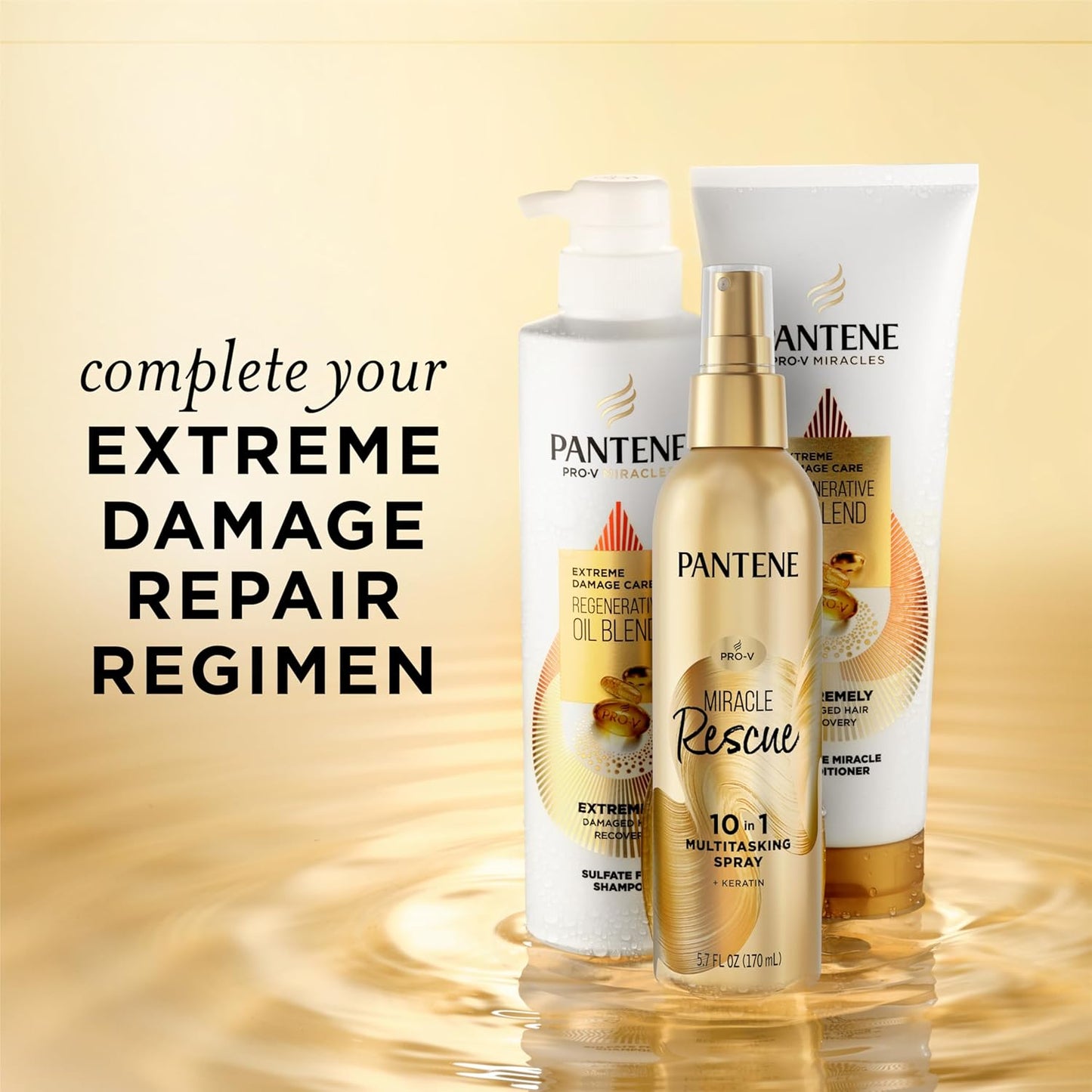 Pantene Miracle Rescue 10-in-1 Multitasking Spray - Heat Protection & Detangler for Damaged Hair | 5.7 oz