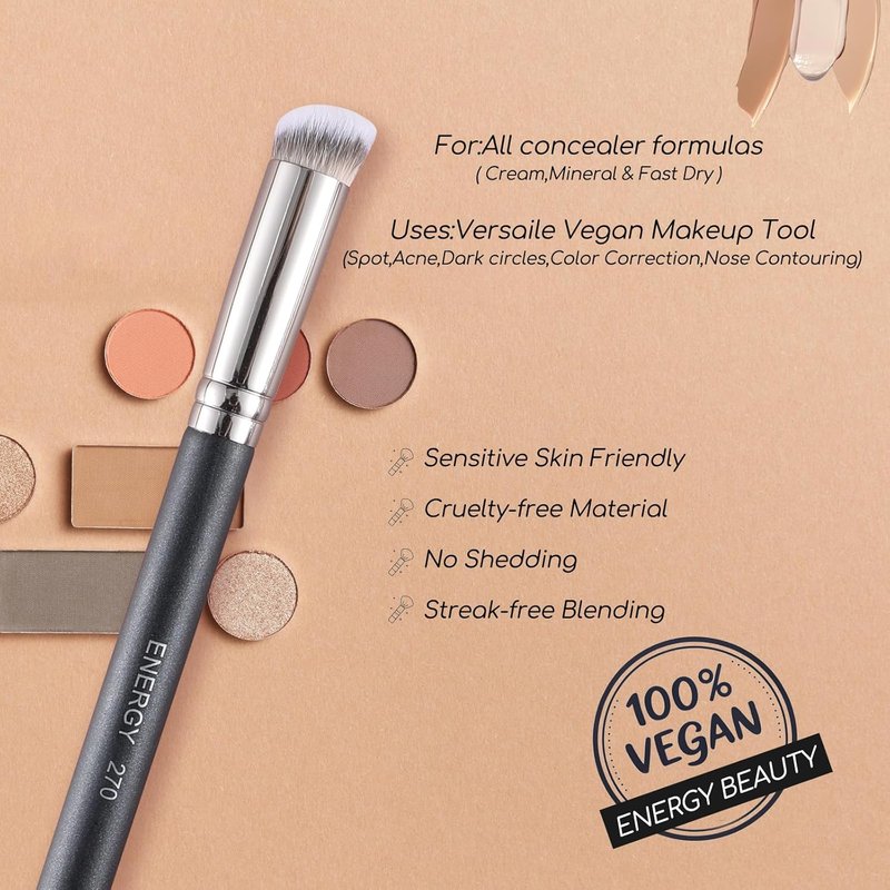 Concealer Brush - Mini Angled Flat Top Kabuki for Under Eye Blending | Pro Makeup Tool for Liquid & Cream
