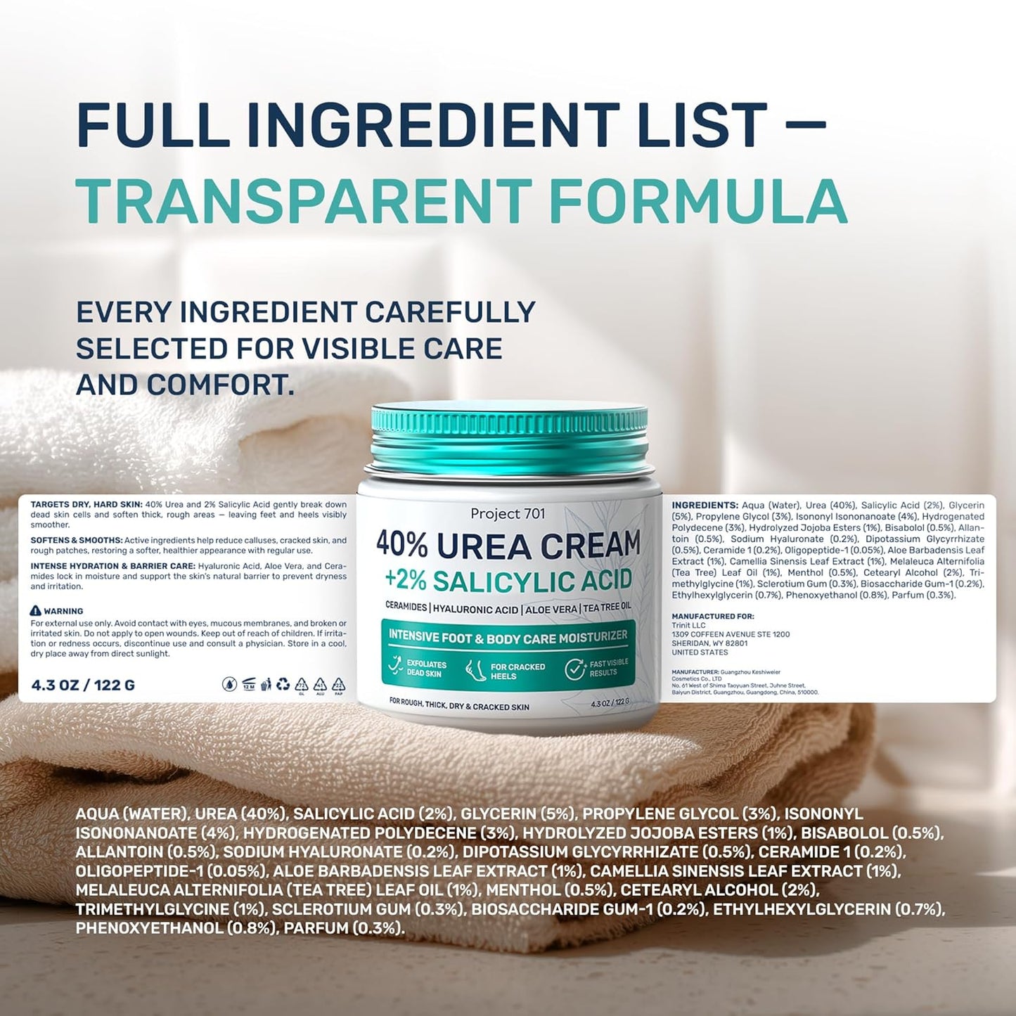 Urea Cream 40% for Feet - Maximum Strength Exfoliating Foot Lotion with Salicylic Acid | 4.3 oz